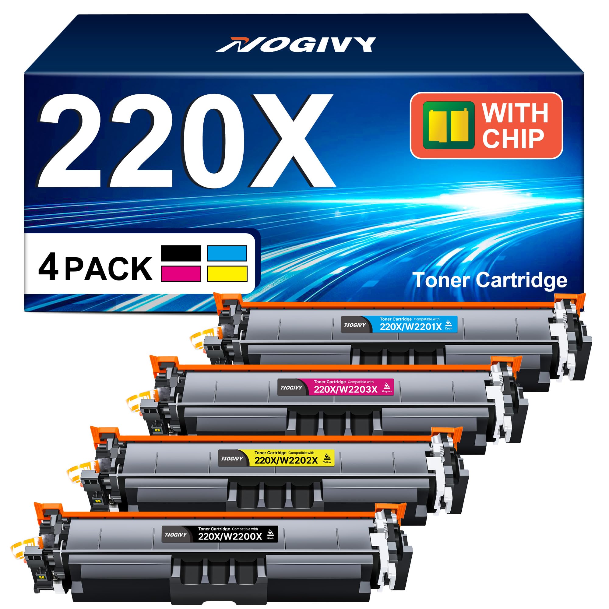 220X Toner (Mit Chip) Kompatibel für HP 220A 220X Toner für HP Color LaserJet Pro MFP 4302DW 4302FDW 4202DN 4302FDN 4202DW W2200X W2201X W2202X W2203X (1Schwarz 1Cyan 1Gelb 1Magenta, 4er-Pack)