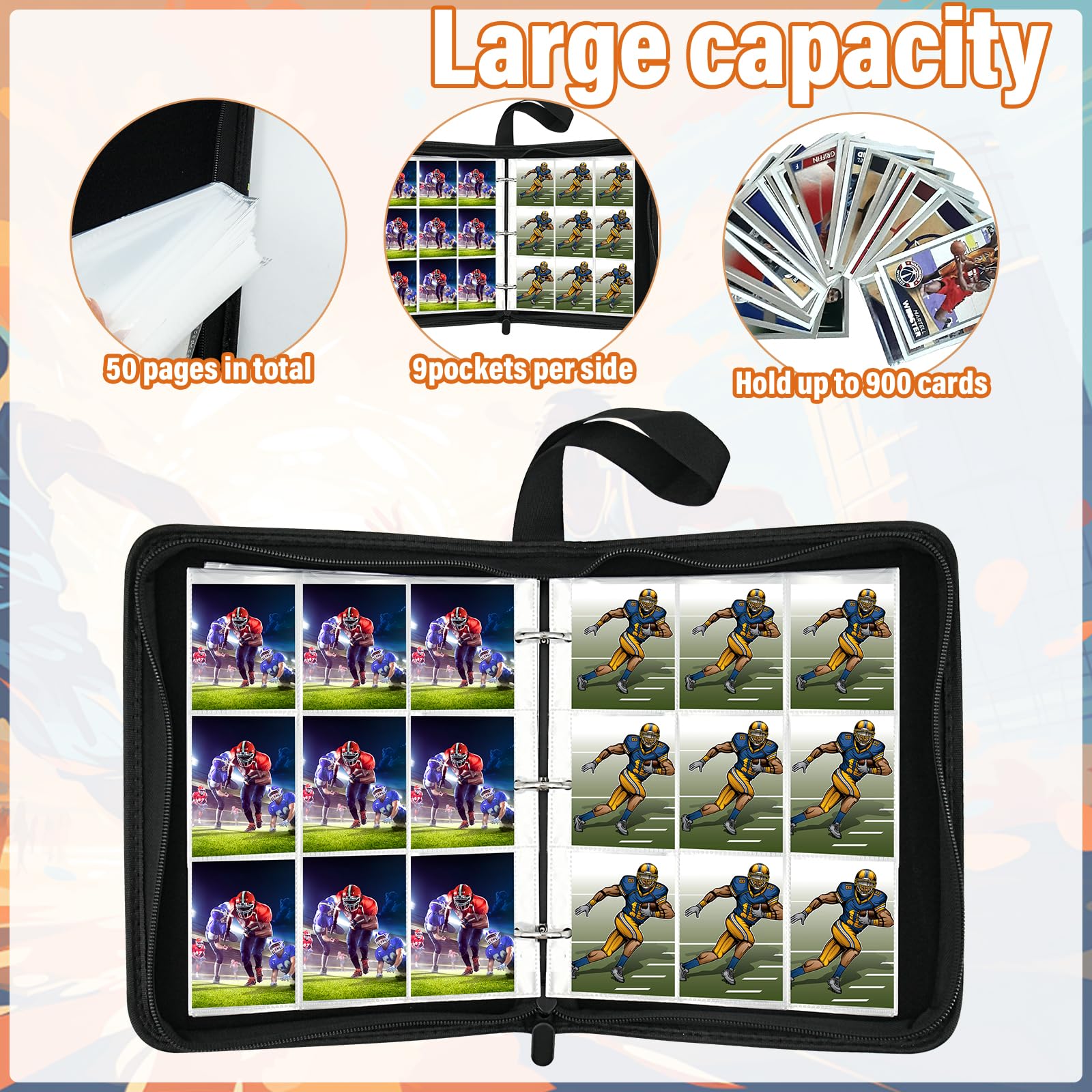 Amazon.com: Custom Sports Card Binder DIY Design Trading Card Binder  Collectible Game Card Albums with 50 Sleeves Protectors Storage for Baseball  Cards Storage Organizer Gift (Custom, L(900pockets)) : Toys & Games