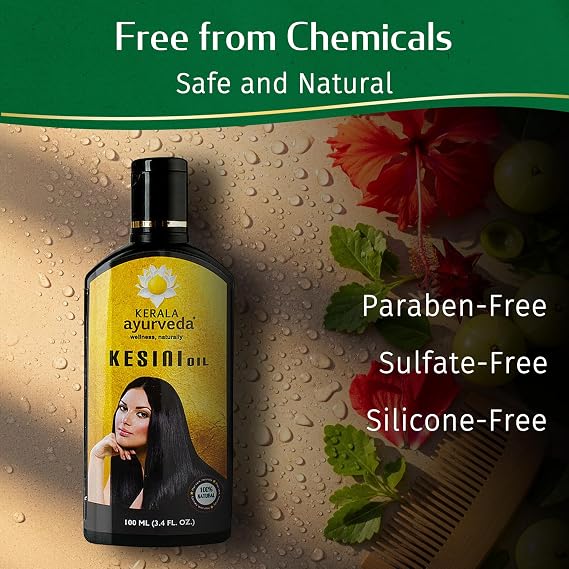Kerala Ayurveda Kesini Hair Oil (3.38 fl oz) | Herbal Blend with Bacopa, Hibiscus, Amla, Indigo, Castor & Coconut Oil | Deeply Nourishes Dry Scalp & Strengthens Hair | Paraben-Free, Mineral Oil-Free