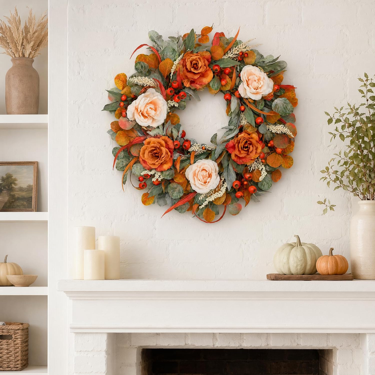 24'' Fall Wreaths for Front Door, Thanksgiving Harvest Decor