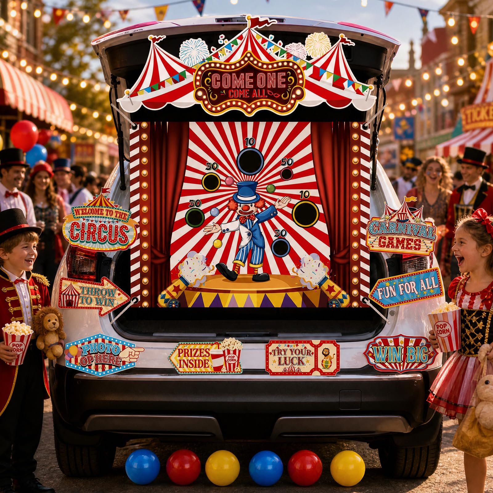 Kit di decorazioni per auto, per baule o dolcetti di carnevale, circo, tronco o dolcetto, decorazione con striscione per sfondo, carnevale, Halloween, arco, garage, porta, auto, decorazione