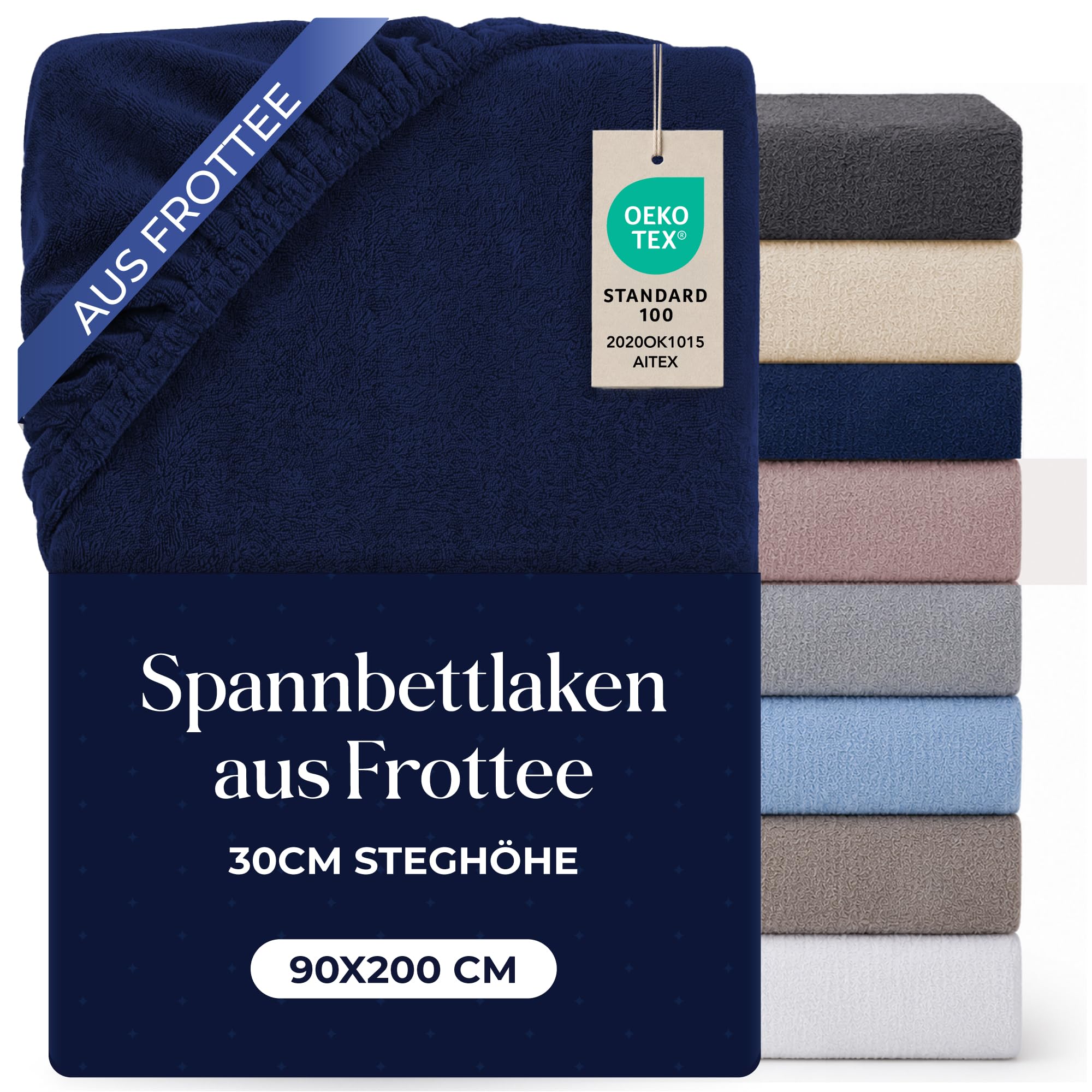 Dreamzie Spannbettlaken 90x200 Dunkelblau - Frottee 80% Baumwolle, Oeko-Tex