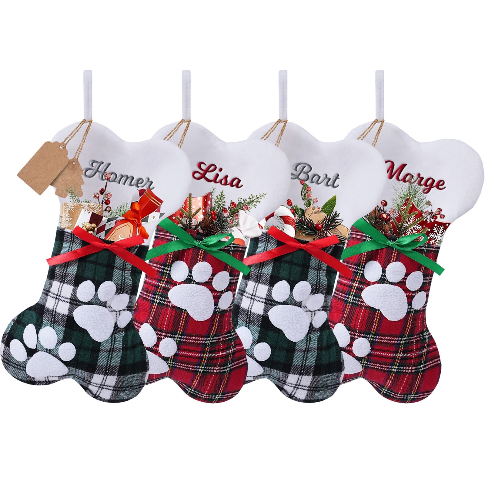 papasgix Weihnachtsstrumpf Personalisiert 40cm Hund Gestrickt Bestickte Nikolausstrumpf mit Namen Weihnachtssocken Kamin Hängenden Strumpf für Feiertags Familienparty Dekoration (4er Bunt Knochen)