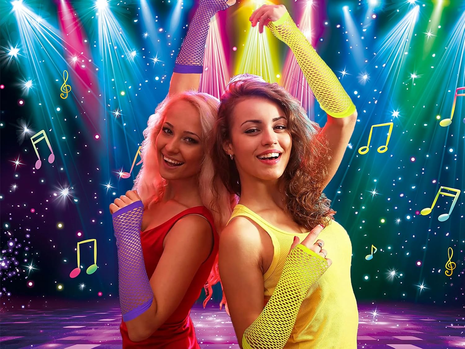 Disco Rainbow Stage Backdrop Colorful Neon Glow Rock Music Stage Photography Background 70s 80s 90s Music Birthday Party Banner Decorations Photo Props 7x5FT