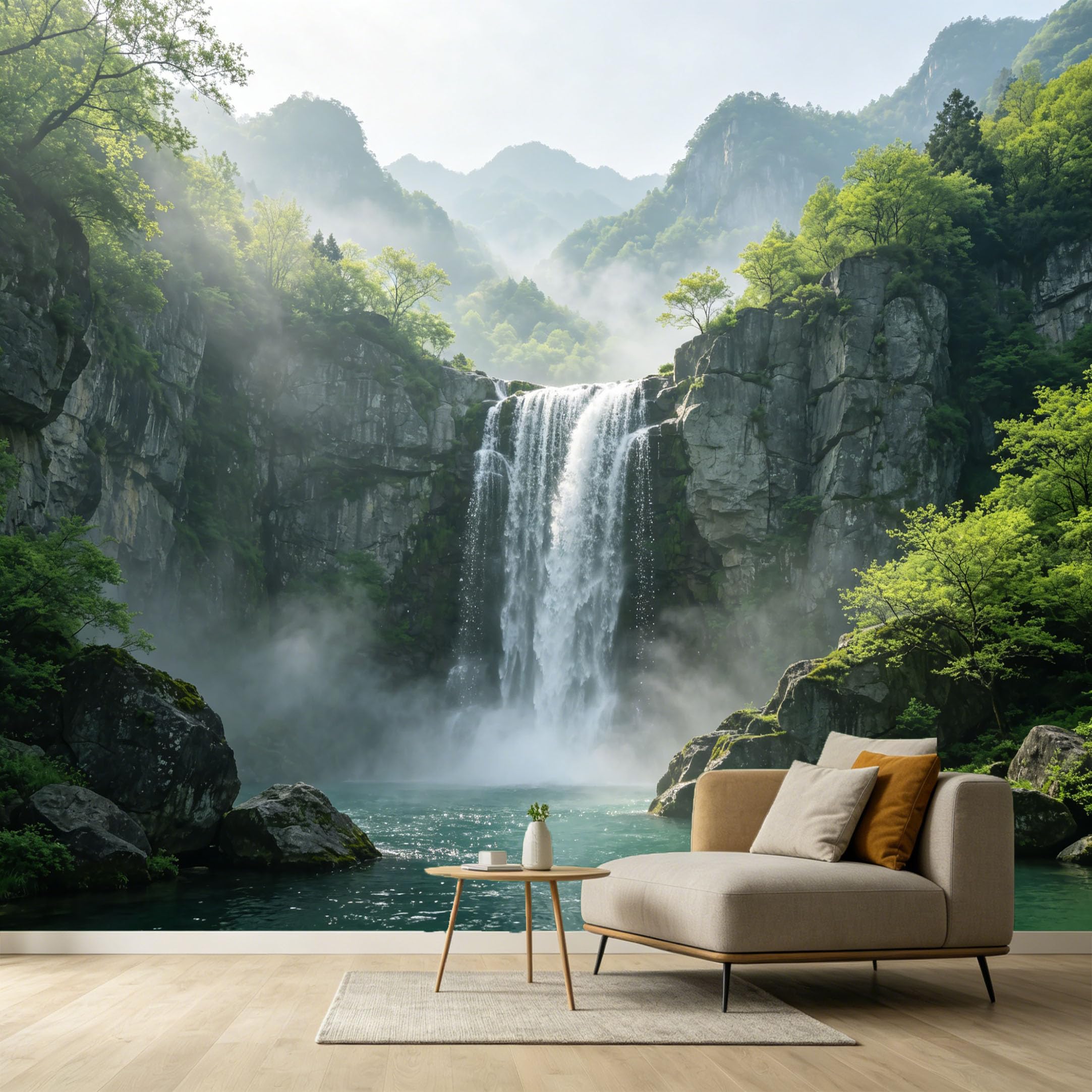 Custom Size Wall Murals Misty Waterfall Mountain Landscape Nature Scene SelfAdhesive Wall Fabric Removable Large Wallpaper for Photo Living Room Interior Decor