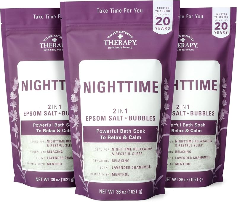 Village Naturals Therapy, Nighttime Foaming Epsom Soak, 36 Oz, Pack of 3
