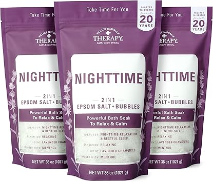 Village Naturals Therapy, Nighttime Foaming Epsom Soak, 36 Oz, Pack of 3