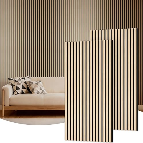 Miniatura 12 de TONOR Paneles acústicos de madera para decoración de pared interior, paquete de 2 paneles acústicos de listones de madera de 47.2 x 23.6 pulgadas,