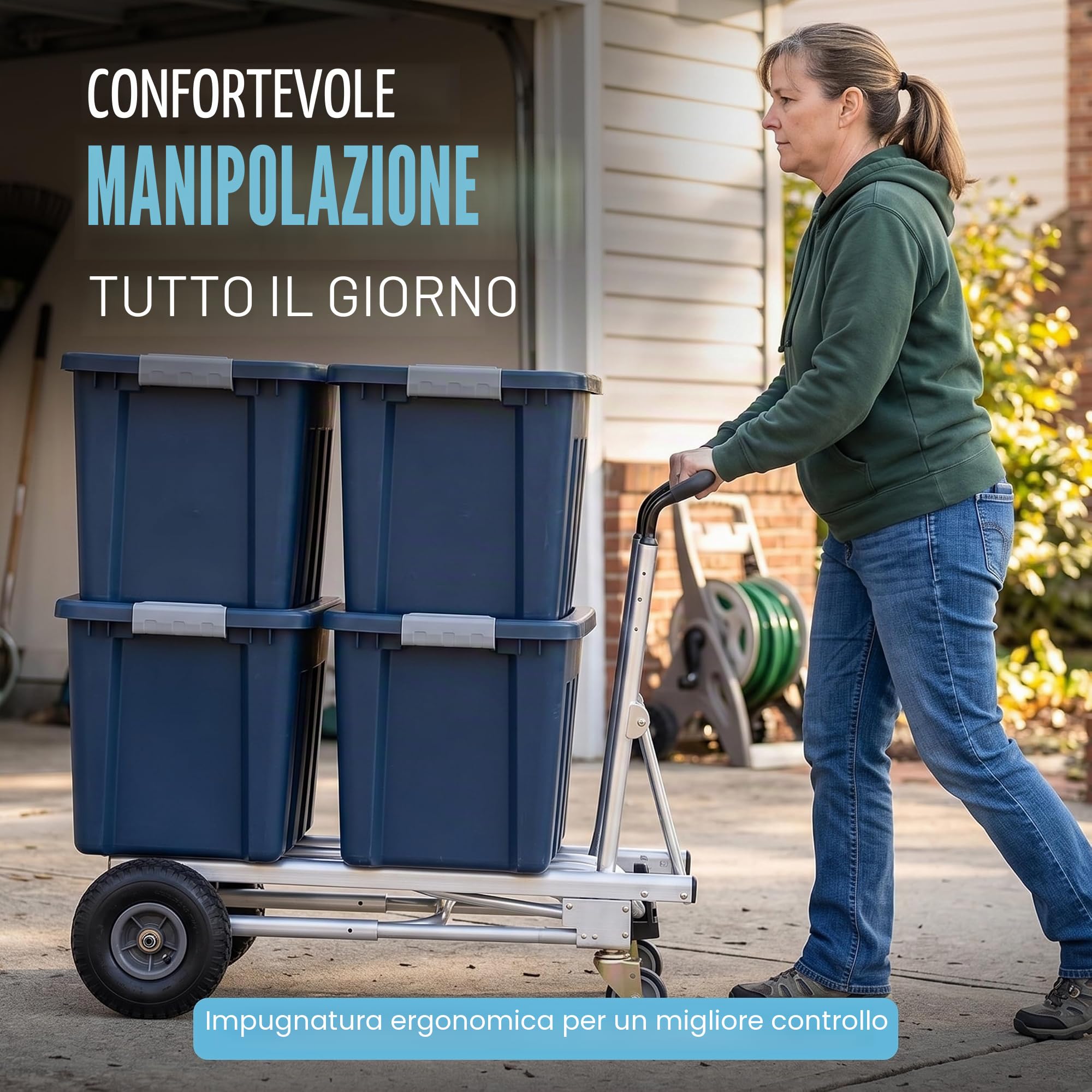 Carrello Jumbo 3 in 1, in alluminio, portata fino a 450 kg, ruote grandi, manico ergonomico, trasportabile, carriola a mano, Cosco, multifunzione,