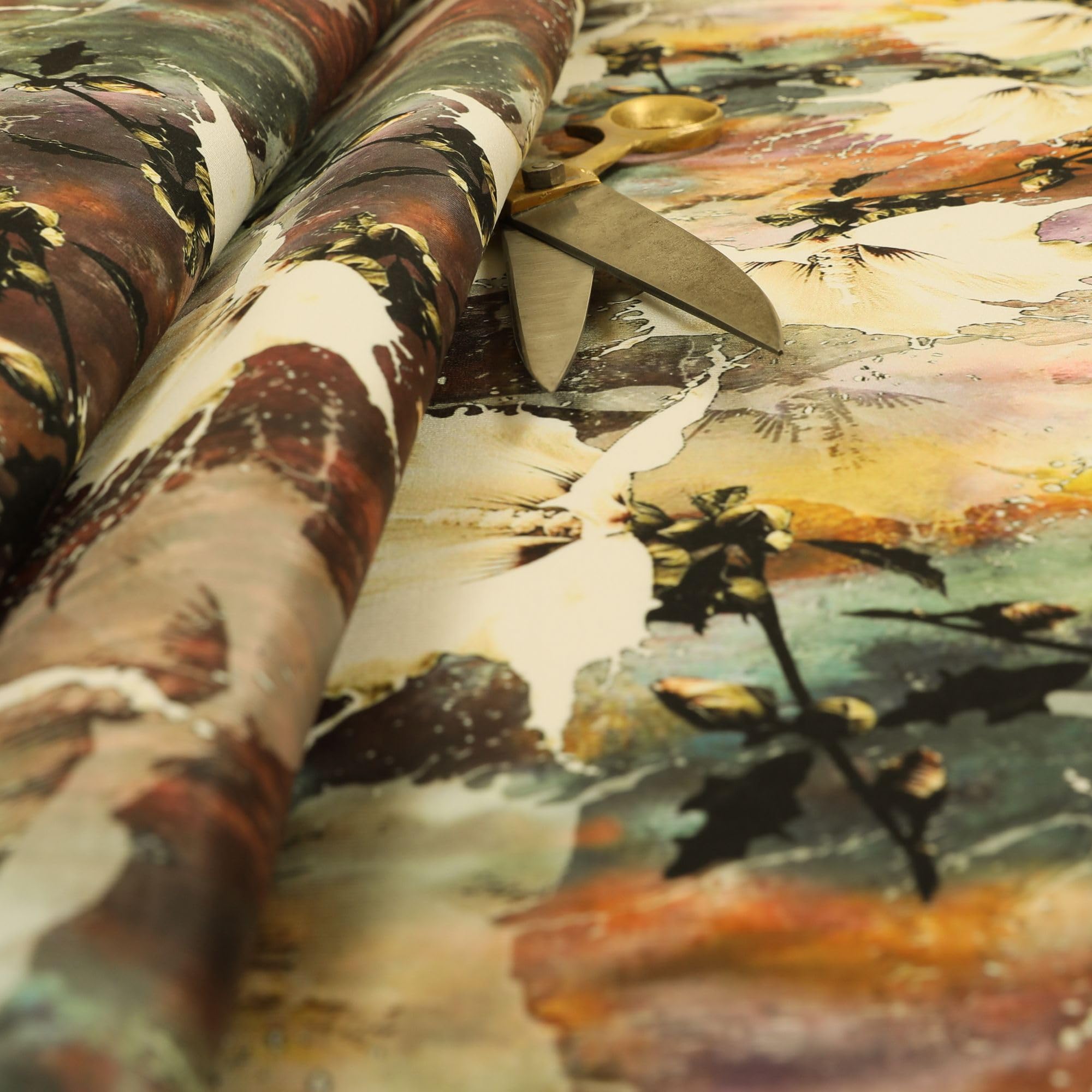 Redbrick Mill Fabrics Flame Retardant Old Orange Brown Rustic Leaf Full Floral Print Velour Velvet Upholstery Fabrics (Per Metre)