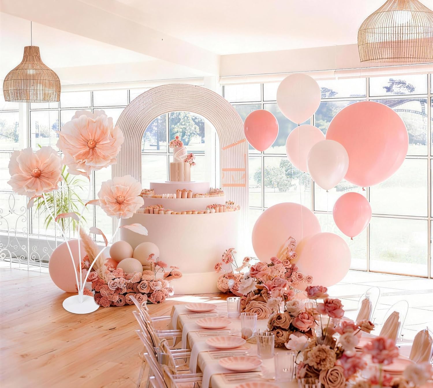 Giant Flowers for Decoration 5.58FT Big Flowers with Stand Base Large Artificial Silk Floral for Wedding Birthday Party Window Display Outdoor Decor (Orange) - Image 2