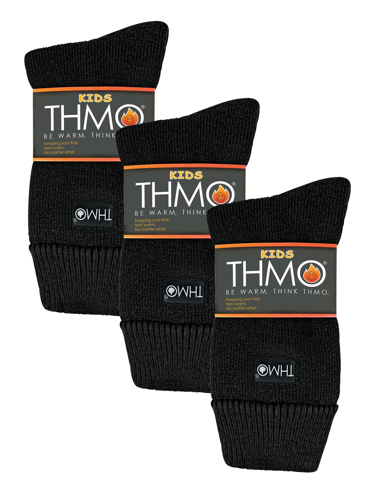 THMO 3 Pairs Kids Thermal Socks Soft & Warm Boys and Girls Socks for Winter (7-10 Years, Black)