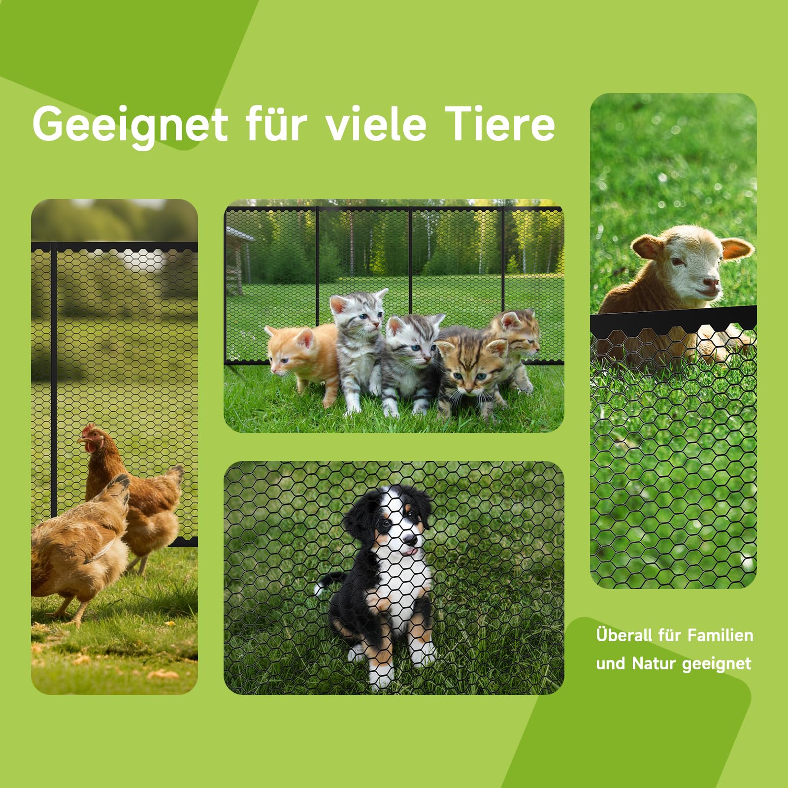Steckzaun 25m x 100cm, Mobiler Hühnerzaun aus Kunststoff, mit 22 Vierkant-Stützpfählen, Gartenzaun zum Einstecken, Begrenzungszaun für Hühner, Hunde, Garten, Haus, Hof – Schwarz