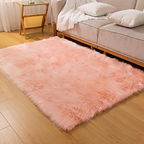 Miniatura 73 de Alfombra de piel sintética esponjosa de piel de oveja blanca, 4 x 6 pies, ultra suave, para dormitorio, mesita de noche, sala de estar, guardería