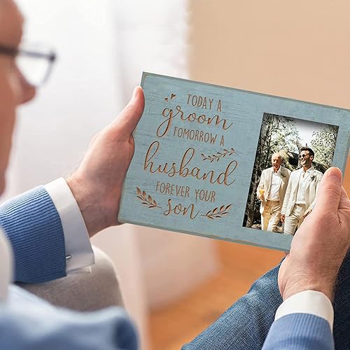 Miniatura 6 de Yudarte Today A Groom, Tomorrow A Husband, Forever Your Son - Marco de fotos tallado de madera verde azulado grabada de 4 x 6 pulgadas, regalo de