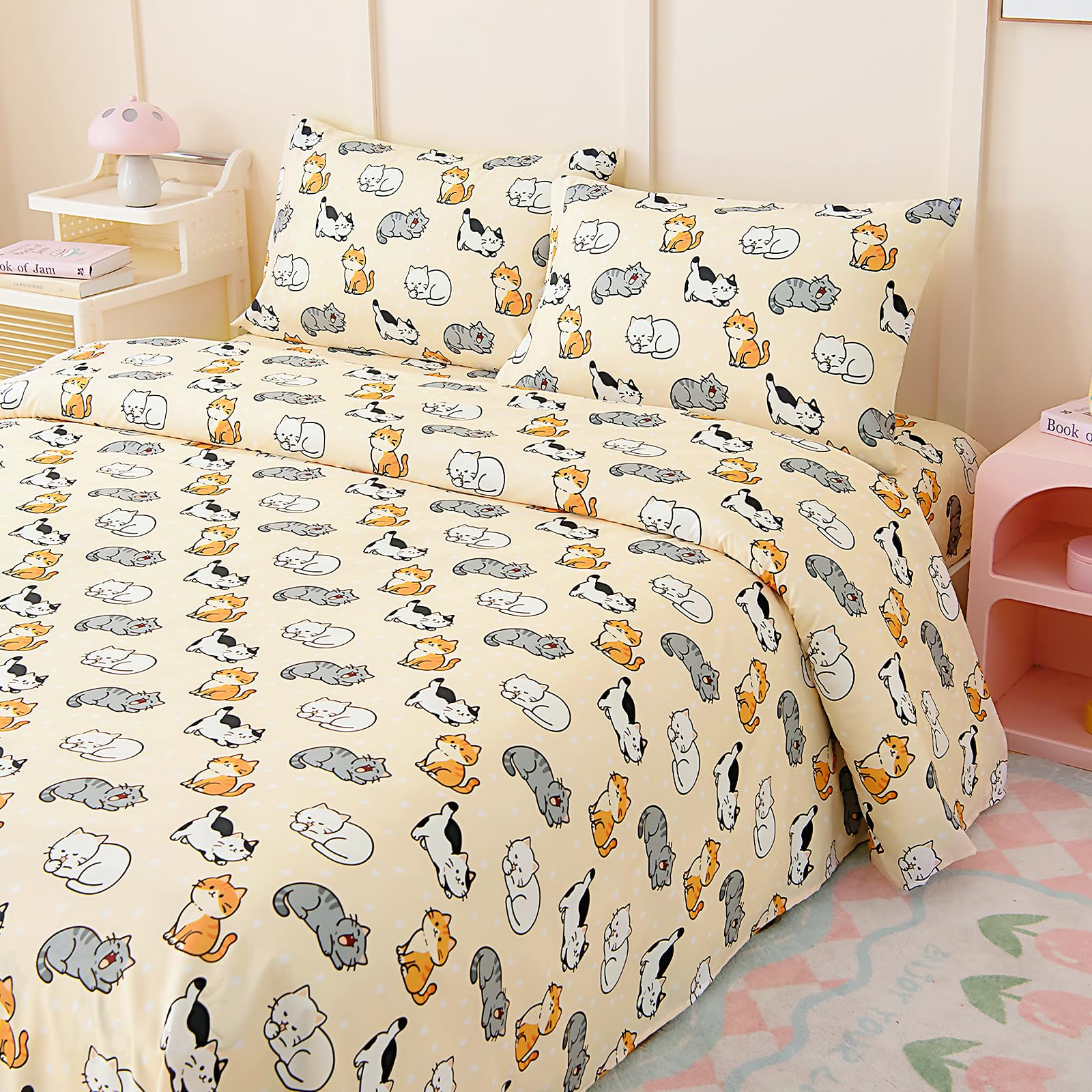 MICORAL Kids Full Sheet Set Beige Cats