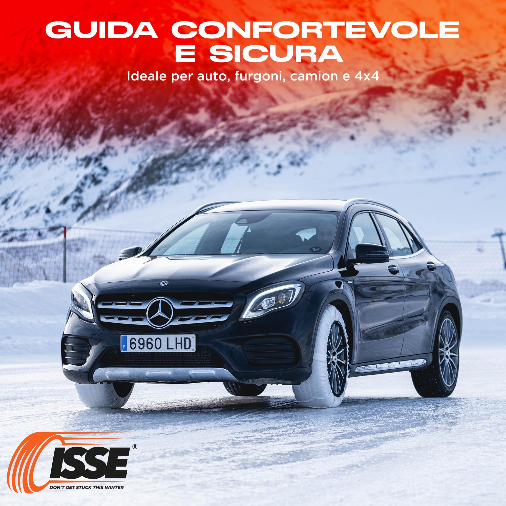 ISSE Super T-74 | Calze da Neve Omologate Italia EN 16662-1 - Catene per auto ad uso quotidiano su neve e ghiaccio - Kit di 2 catene da neve universali + guanti