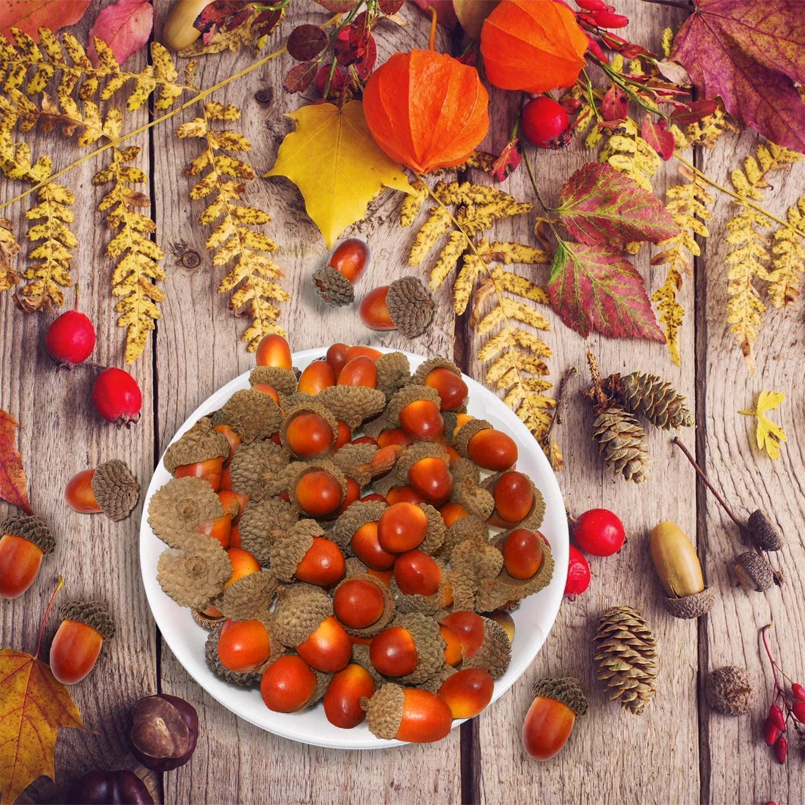 DEARMAMY 60 ghiande artificiali piccole finte realistiche di ghianda con cappuccio di ghianda naturale, decorazione per casa, cucina, decorazione fai da te, decorazione per casa e cucina