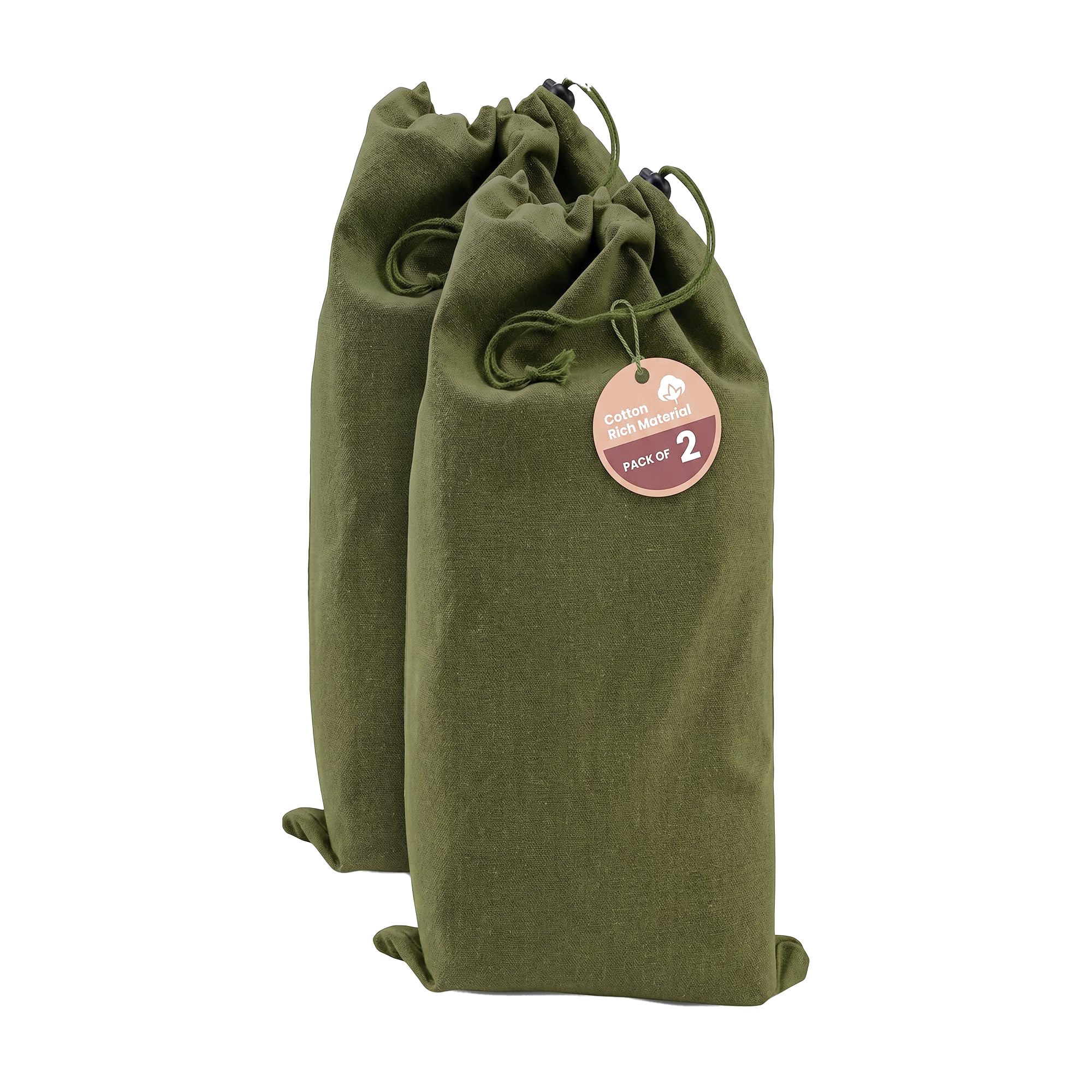 LFH Cotton Rich Shoe Storage Bags with Drawstring, Breathable Dustproof Reusable Shoe Organizer for Travel, Gym, Dorm, Hotel, Machine Washable Easy Carry 8"x17" (Pack 2),Military Green