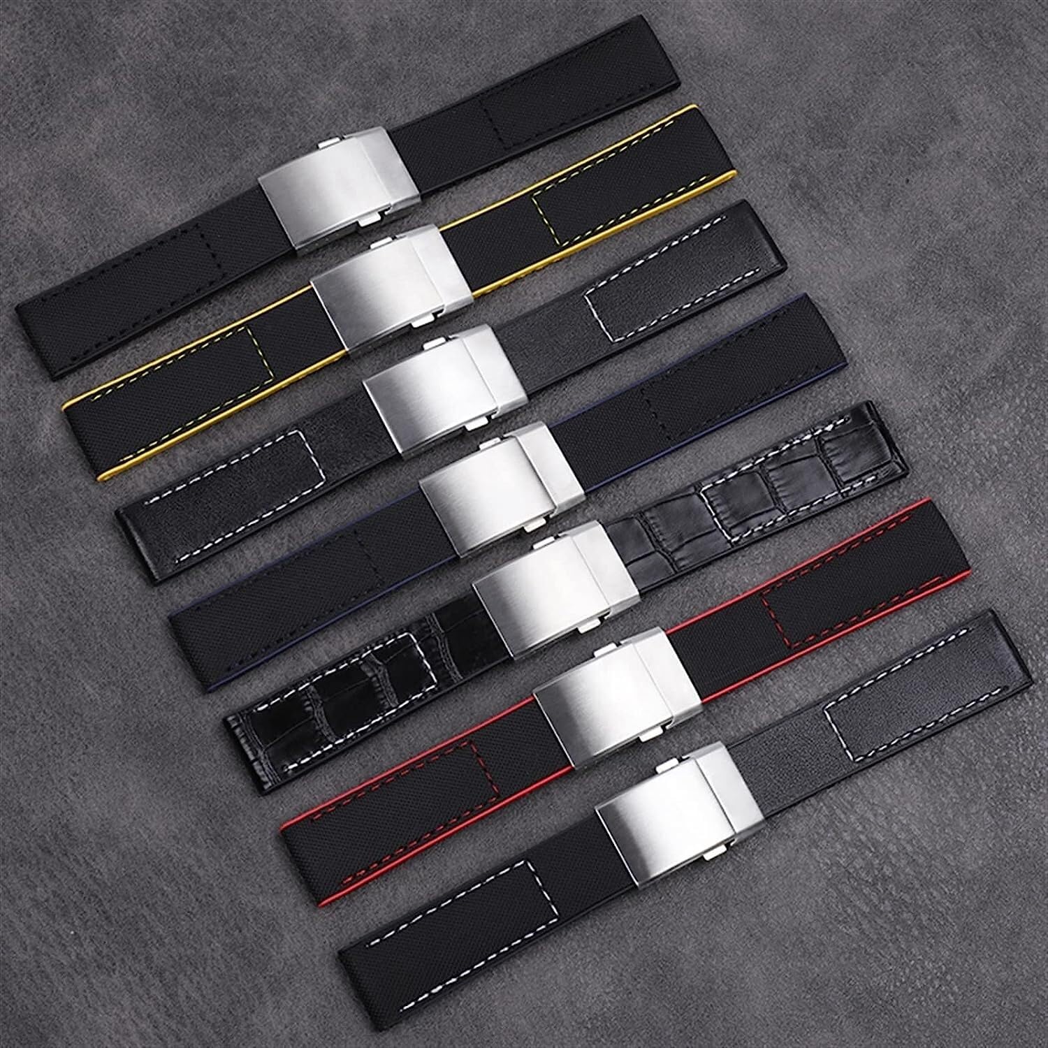 Bande de Montre en Nylon en Cuir véritable Bande de Montre en Cuir pour Sangle avec Boucle Pliante 22 mm 24 mm