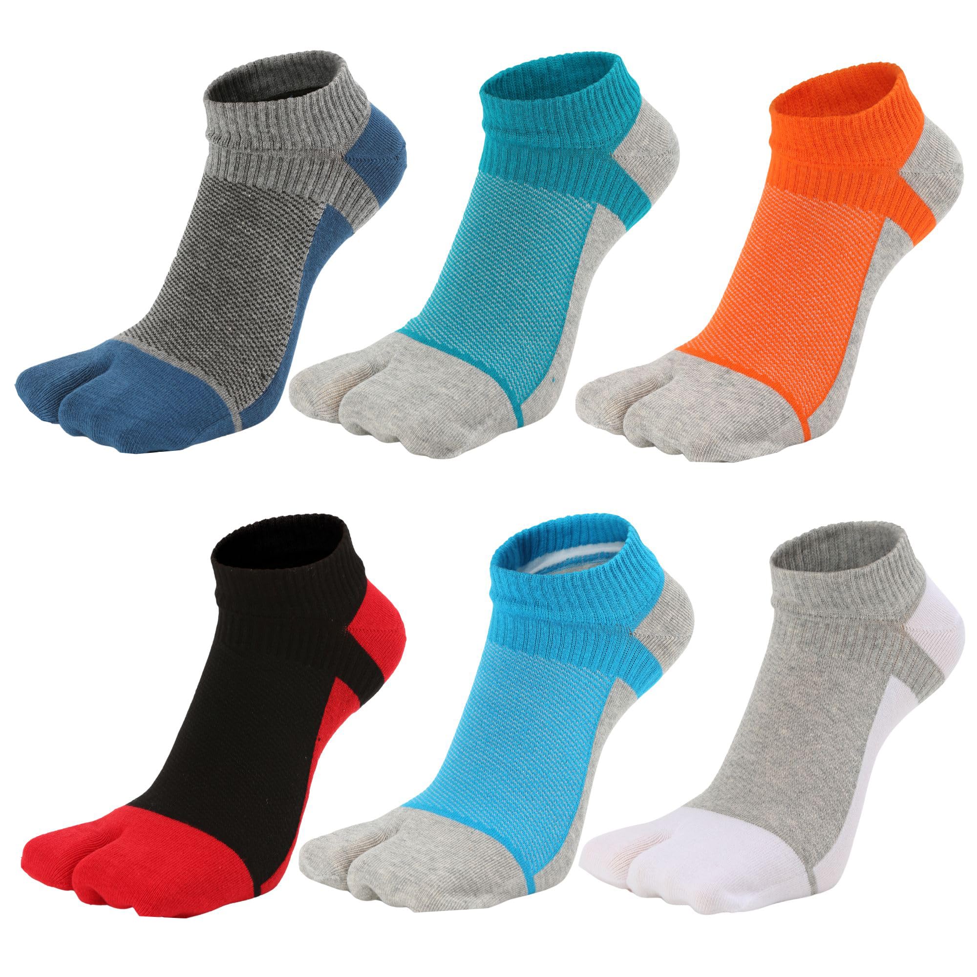 UBUMO Men's Tabi Flip Flop Socks Athletic Cotton Crew Two Toe 5/6 Pack