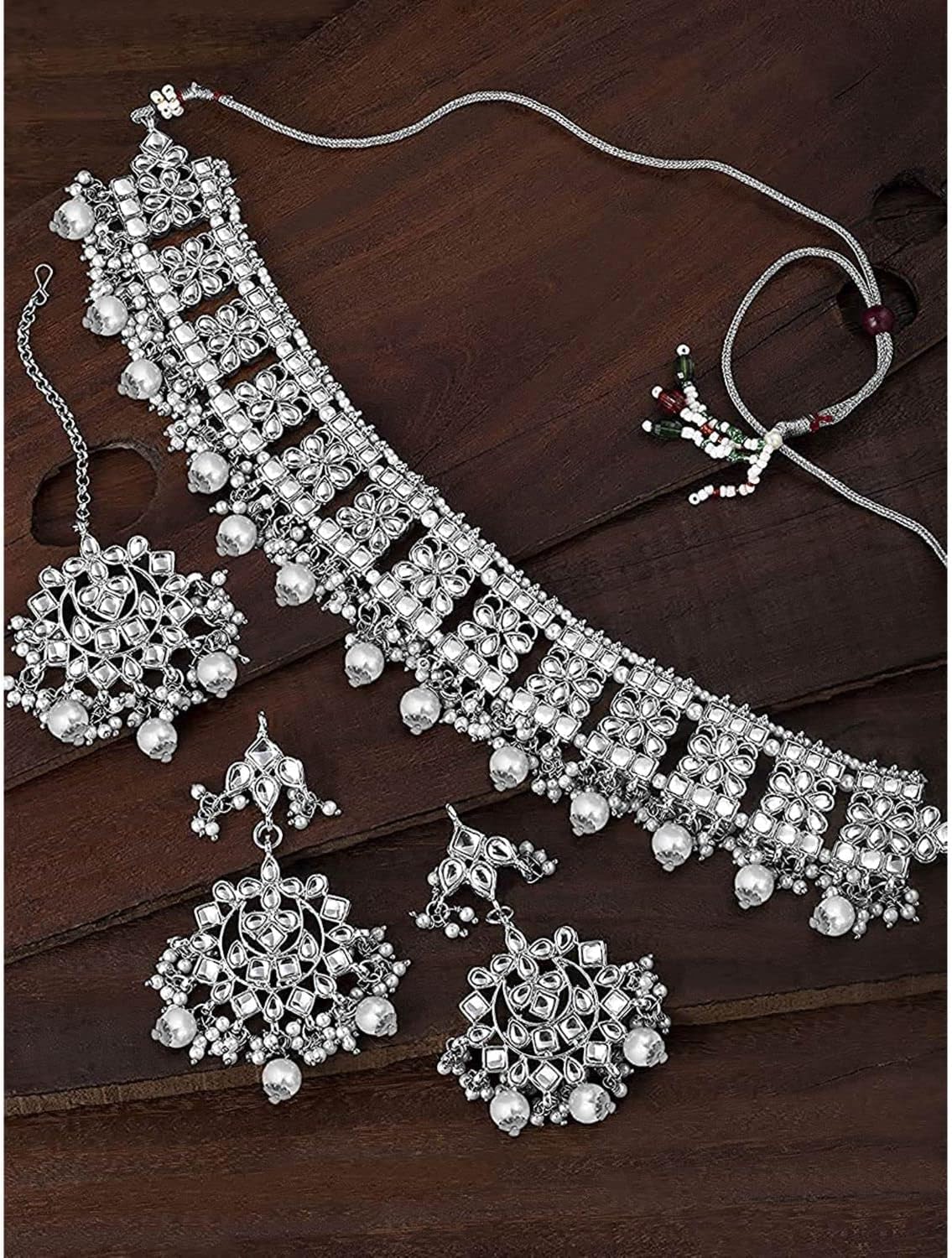 I Jewels Indian Gold Plated Traditional Kundan Choker Ethnic Bollywood Designer Jewelry Set with Earrings & Maang Tikka For Women
