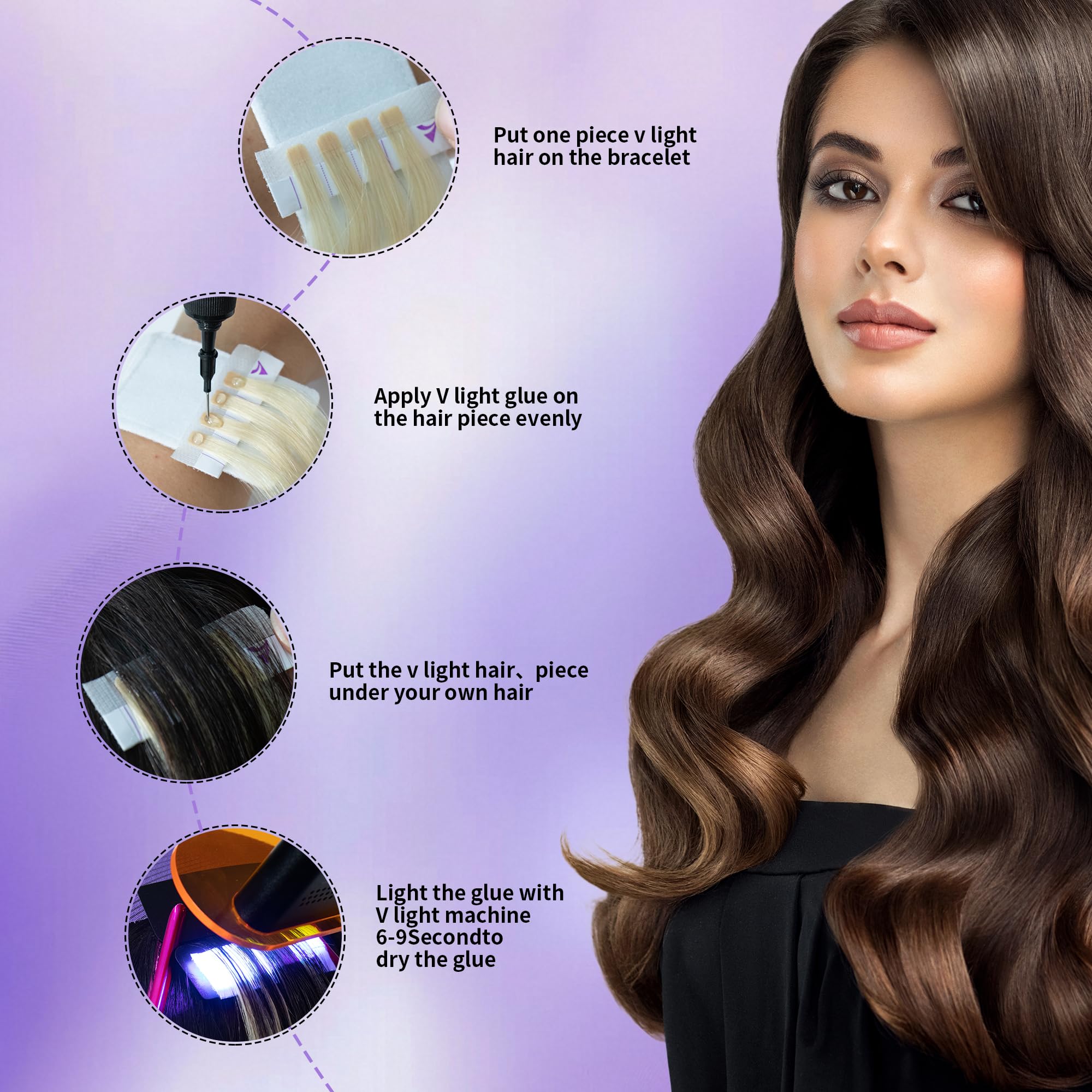 V Light Hair Extension Kit with UV Lamp & Glue - Quick Dry Human Hair Set New UV Light Hair Extensions Kit Set Glue v light hair  main image 4