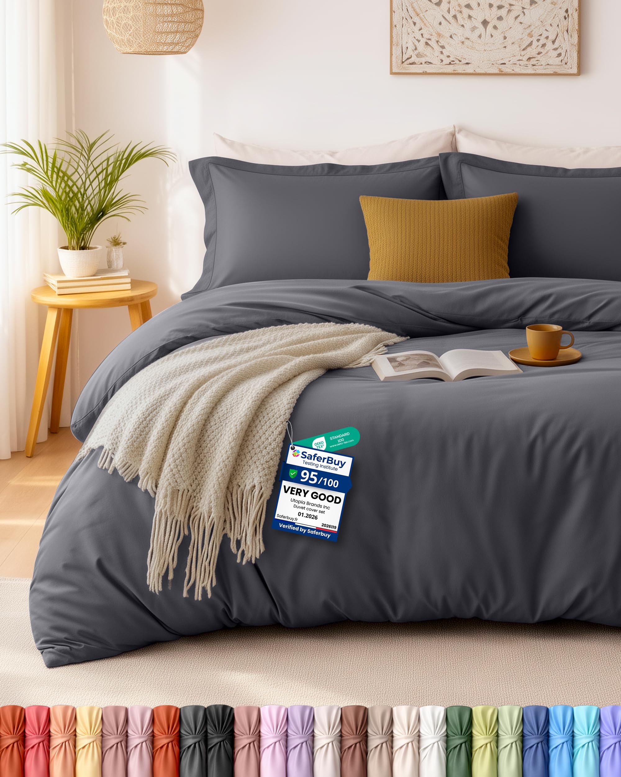 Utopia Bedding King Duvet Cover Set – 3 Piece Oeko Tex Certified Microfiber Bedding Set – 1 Duvet Cover and 2 Oxford Pillow cases (Grey) - Pillows not included