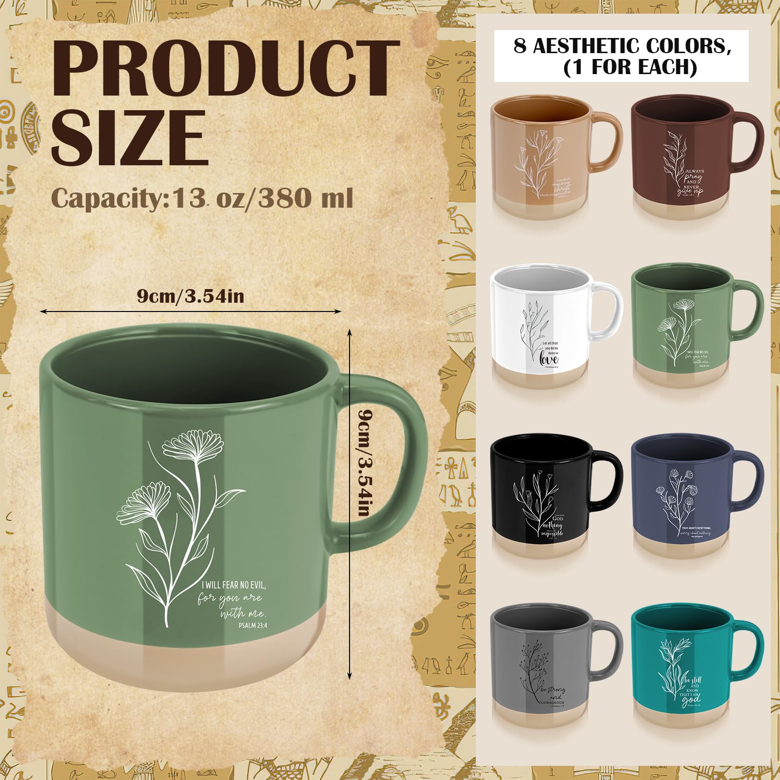 Confezione da 8 tazze cristiane da donna, 380 ml, con versi biblici, tazza da caffè religiosa in ceramica, tazza cristiana, tazza religiosa, regalo per insegnanti, dipendenti, amici