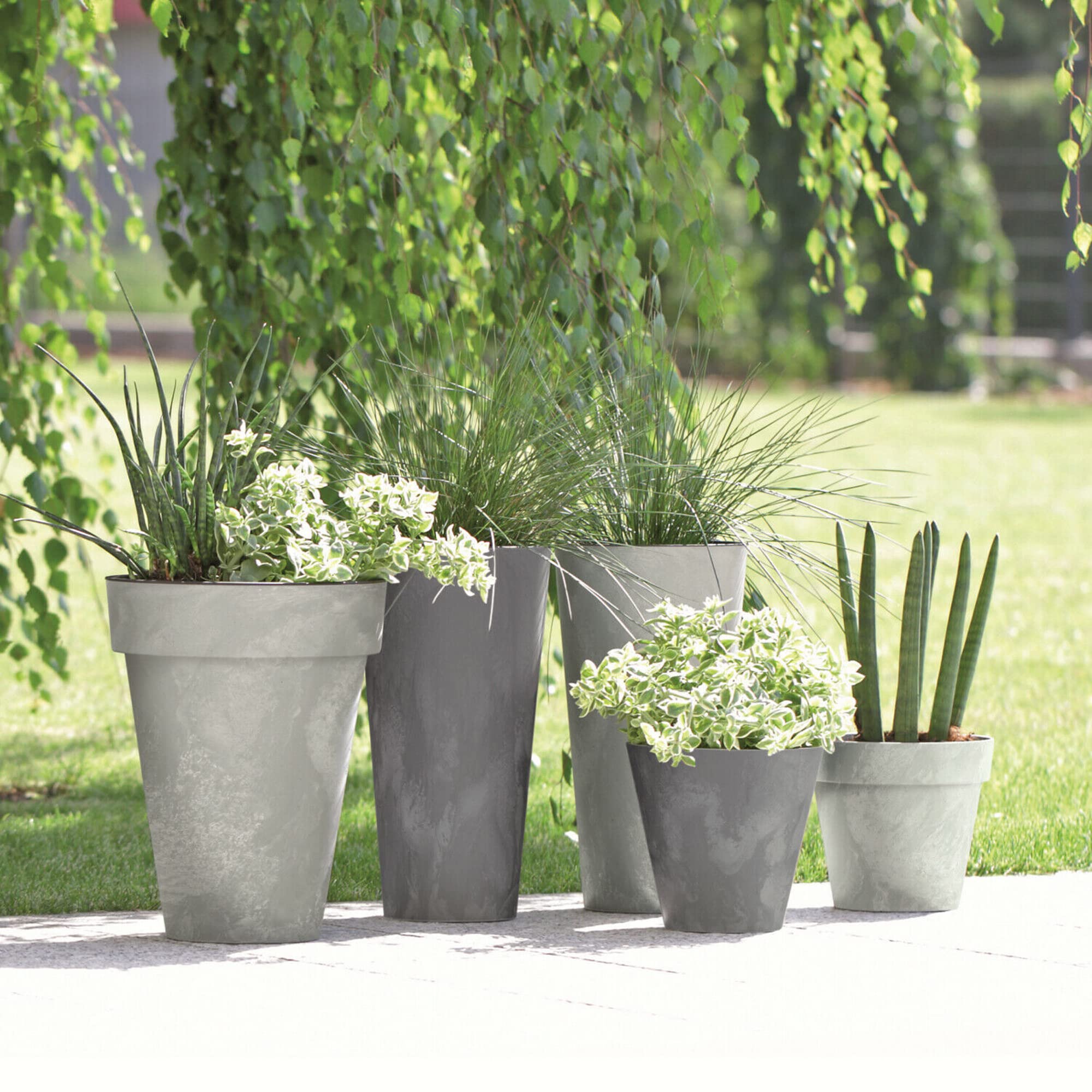 Prosperplast Tubus Slim Blumentopf – Beton-Optik, 15x15x28,6 Cm, 12-teilig