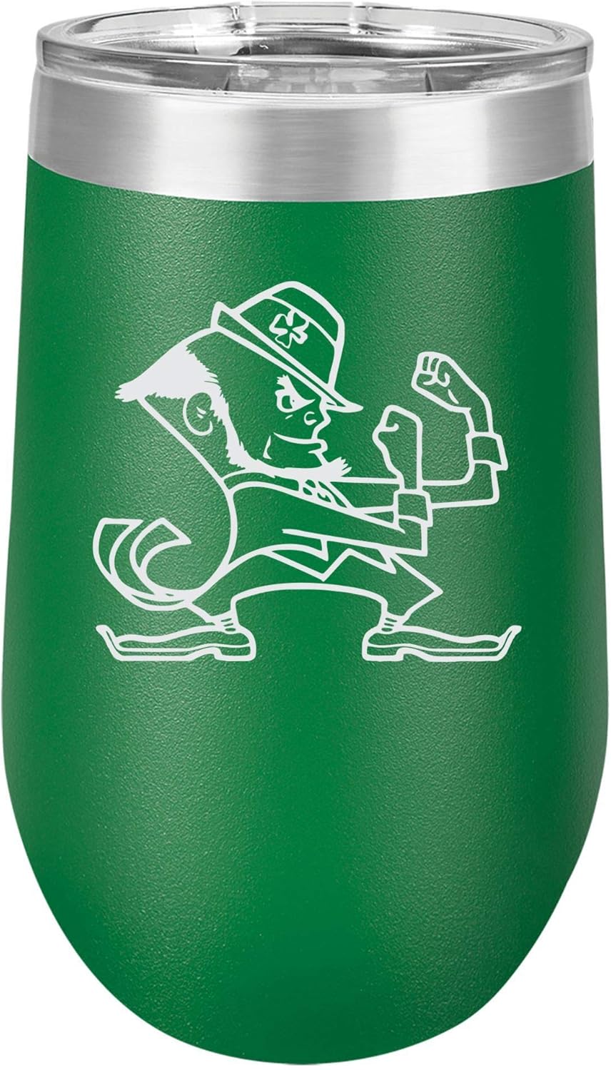 "Fighting Irish" Funny Irish Drinking Design Engraved Large Stainless Steel Wine Tumbler, 16 Oz., Green