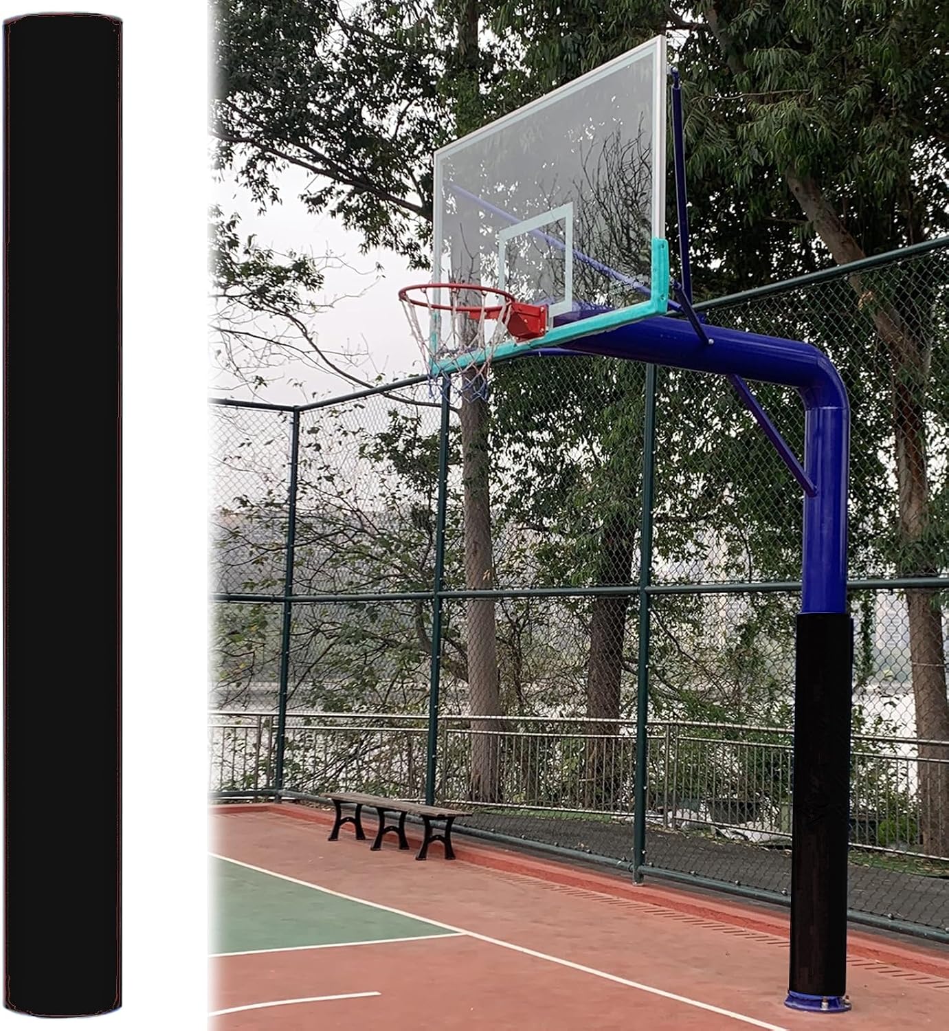 Custom Basketball Pole Padding Outdoor Round, Basement/Garage/Light/Fence Pole Pad Wrap Anti-Collision, Padded Cover for Basketball Hoop Poles Column(Black,Dia 140mm)
