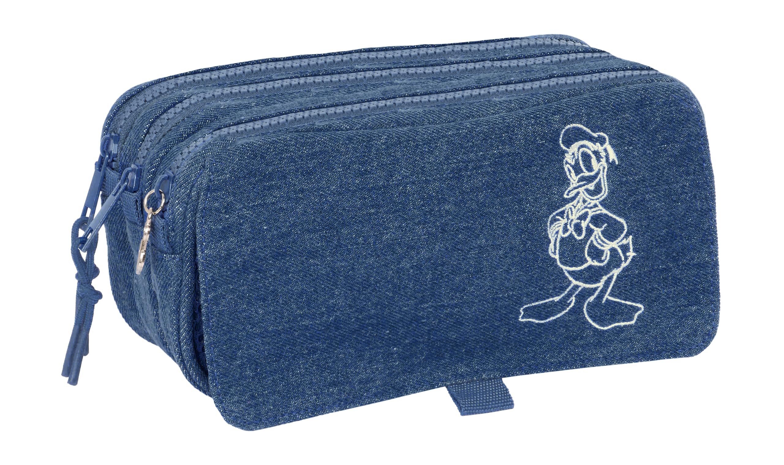 SAFTA Donald Denim – Triple Big Pencil Case, Children's Pencil Case, Ideal for School Age Children, Comfortable and Versatile, Quality and Resistance, 21.5 x 8 x 10 cm, Denim Colour, Denim, Estándar,