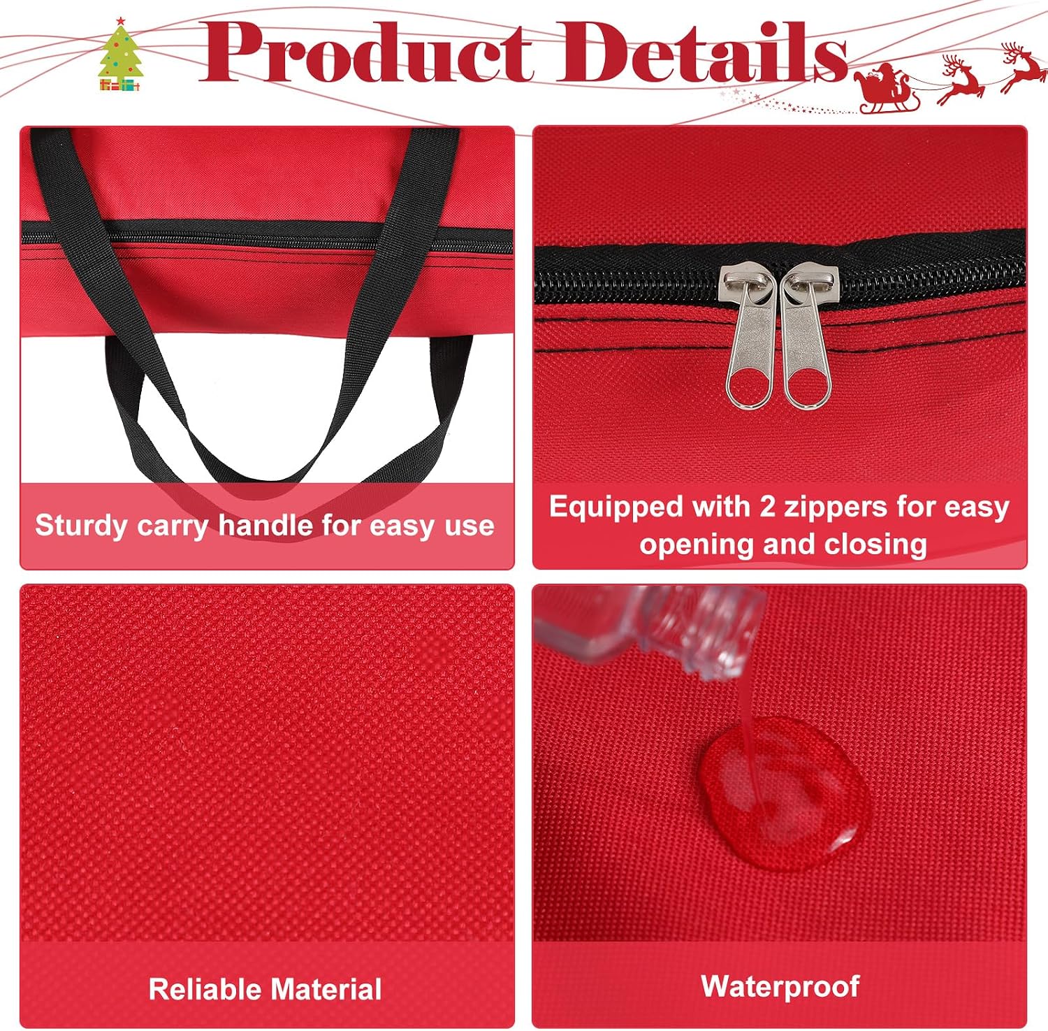 Oudain Pop Up Christmas Tree Storage Bag Large Storage Container Oxford Polyester Christmas Tree Bag with Handles and Zippers for Pop Up Xmas Decorations(34 x 34 x 4.7 Inch,Red)
