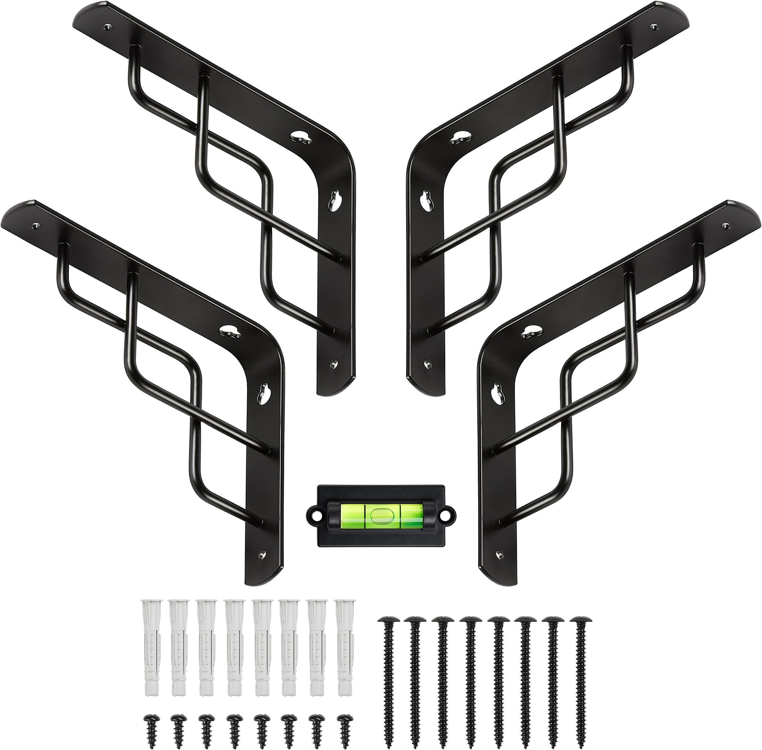 CHOOK – L Shape Shelf Brackets, Heavy Duty, Modern, Decorative | Fit 7 to 12 Inch Shelves | 4 Pack with Screws and Anchors | Semi Industrial Design | for Home or Workplace | Steel Metal black