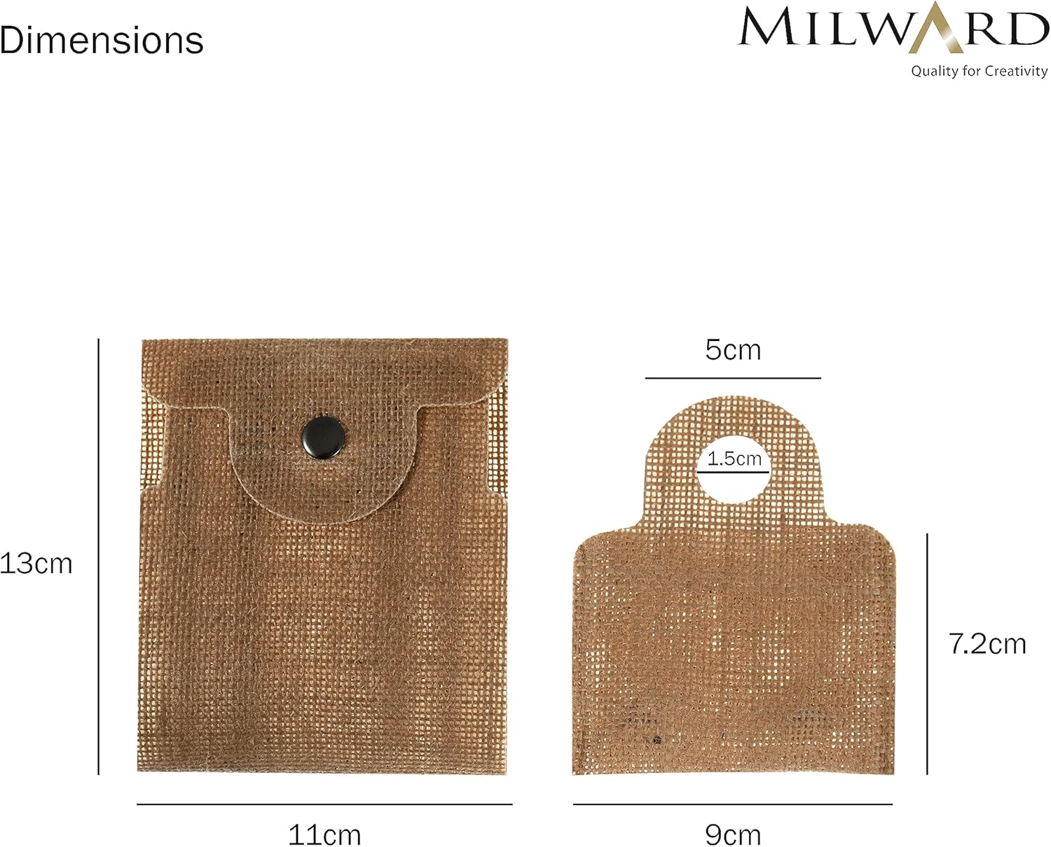 Milward Interchangeable Knitting Needle Set - Jute Pouch for Pins and Cables, Stoppers, Connector - 100% Jute Popper Case - 10.5cm x 3,4,4.5,5mm