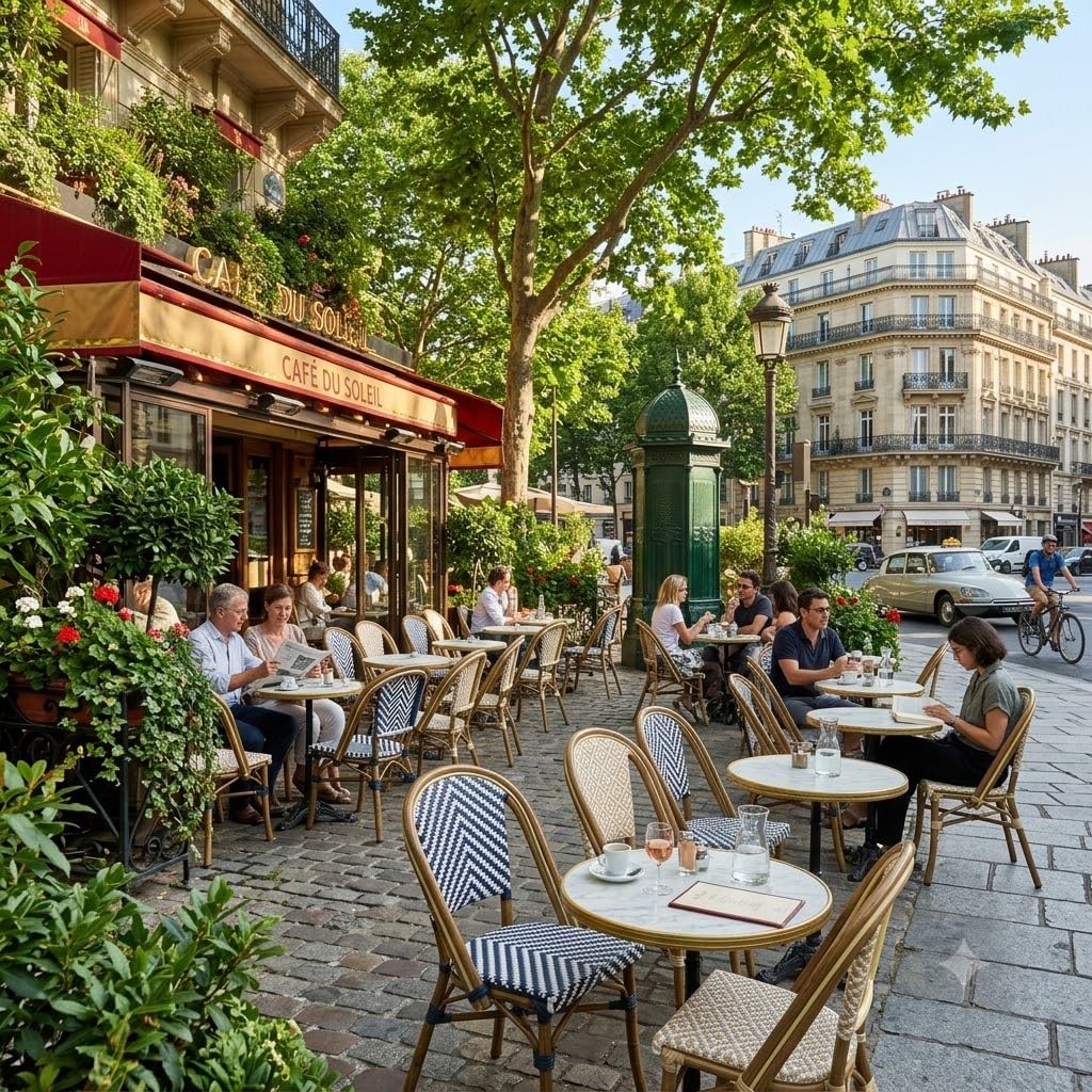 Chaise Bistrot Extérieur Intérieur Empilable – Structure Aluminium Aspect Bambou – Assise et Dossier en Textilène Tressé – Style Terrasse de Café Parisien – Jardin, Balcon, Restaurant (Vert+Beige)