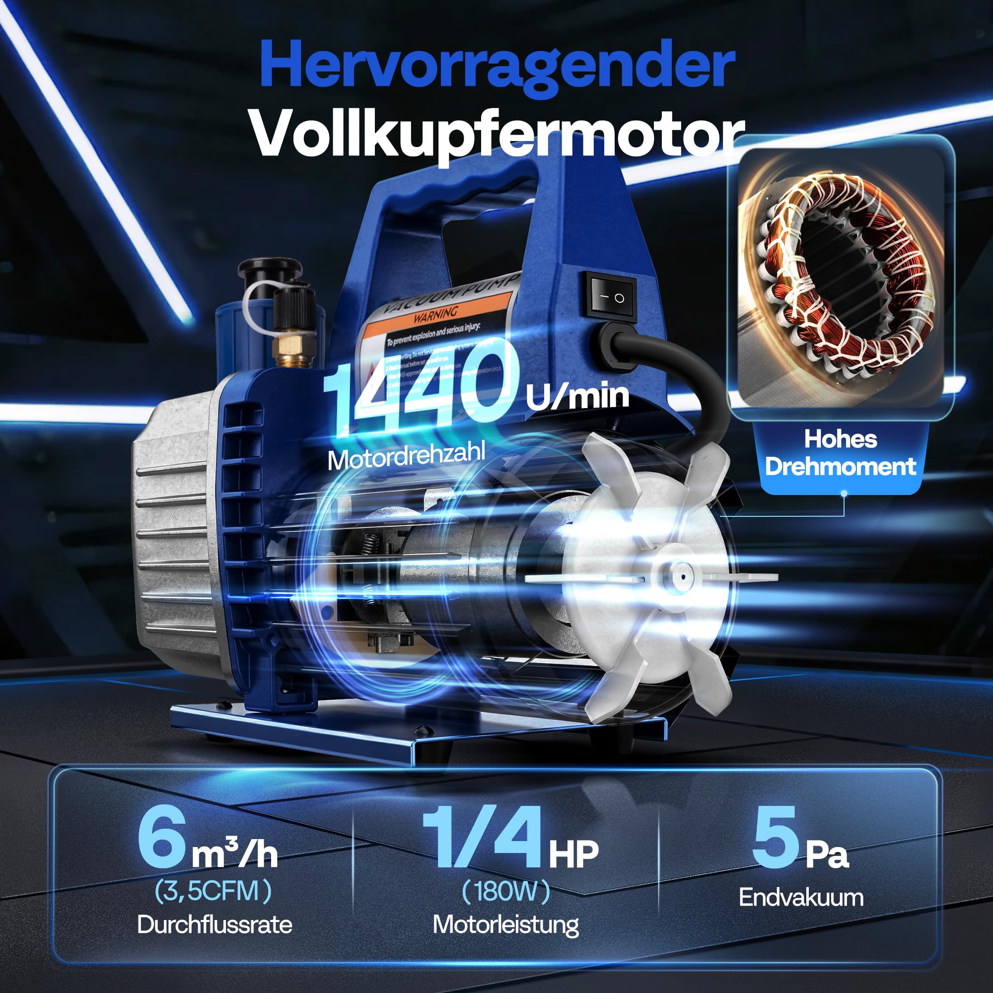 VIVOHOME 3,5CFM Einstufige Vakuumpumpe Set mit Ölflasche für Klimaanlage HVAC Kfz Kühlsystem R12 R22 R134a R410a R502