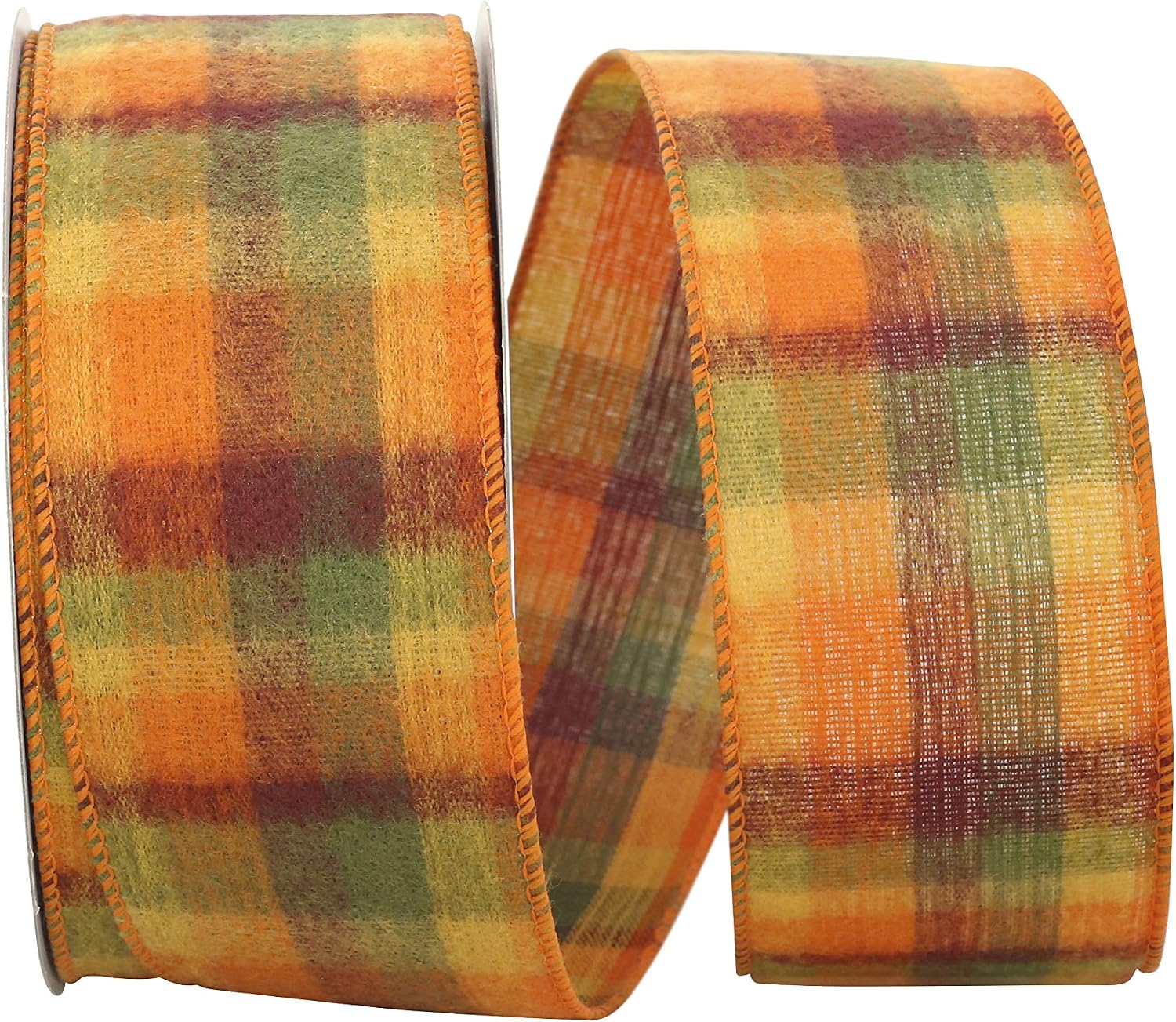 Reliant Ribbon Flannel Peak Plaid Wired Edge Ribbon, 2-1/2 Inch X 20 Yards, Multi