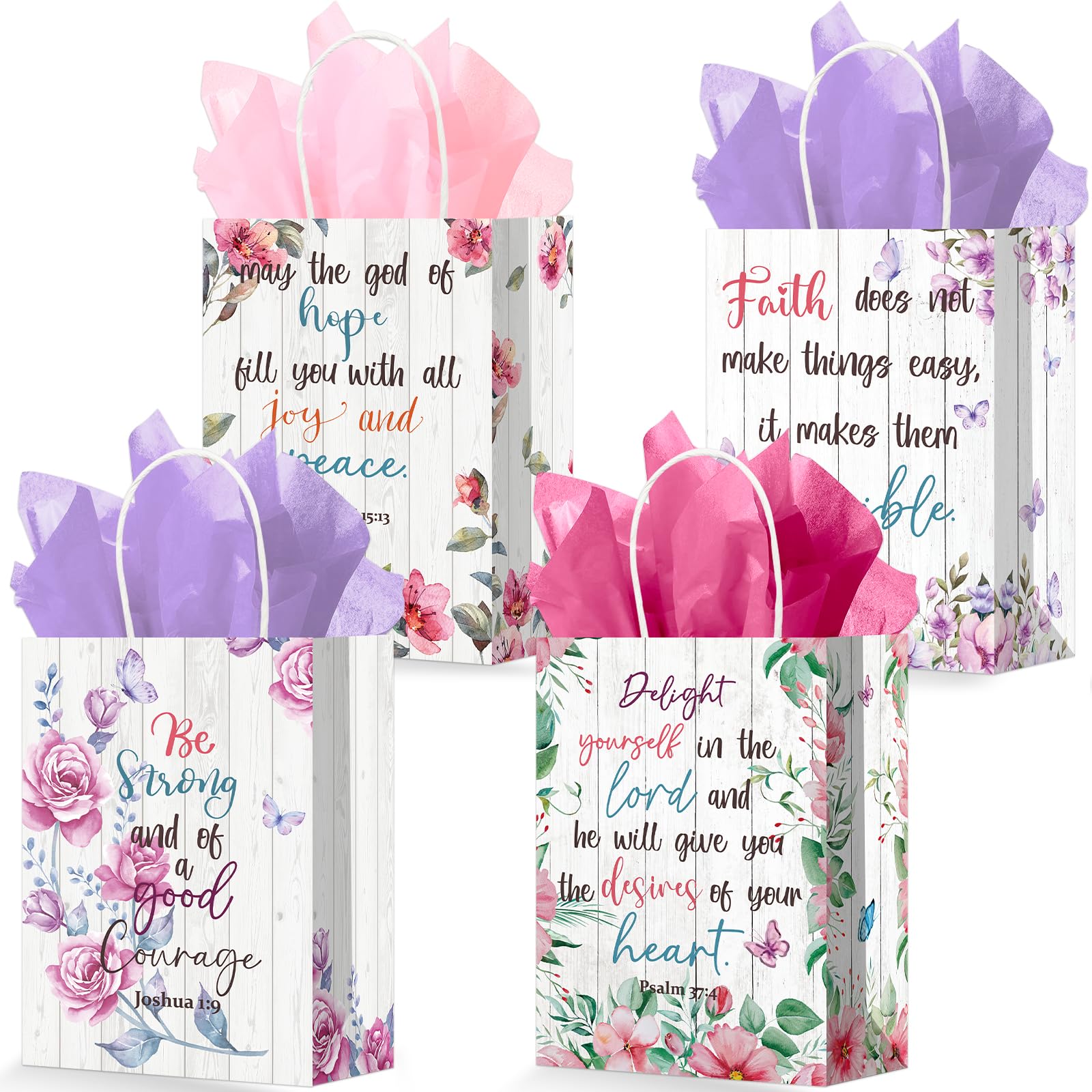 Yiaoyinnz 24Pcs Religious Gift Bags Bible Verse Paper Bags Party Favors with Handles 24 Tissues Christian Gift Bulk Baptism Church Inspirational