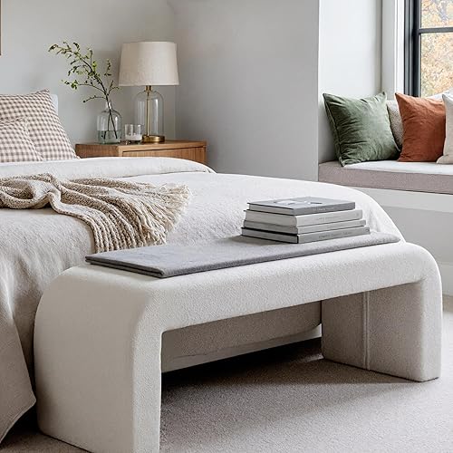 Moderno banco otomano tapizado en cascada para dormitorio, pie de cama, 50 pulgadas, banco de entrada, banco de entrada, asiento de banco para