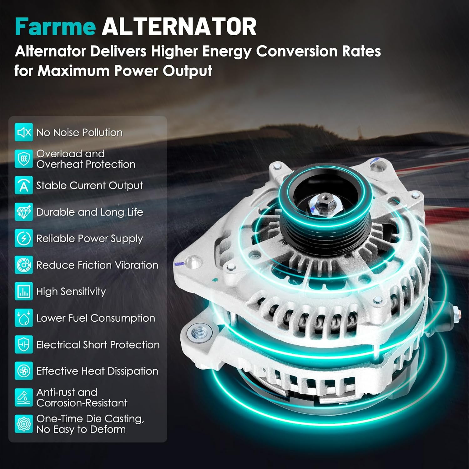 11629 Car Alternators 225 Amp, 6-Groove Pulley Fit for Ford F150, Explorer, Edge, Police Interceptor, for Lincoln MKZ, MKX, MKT, Continental Automotive Replacement Alternators 104210-6600