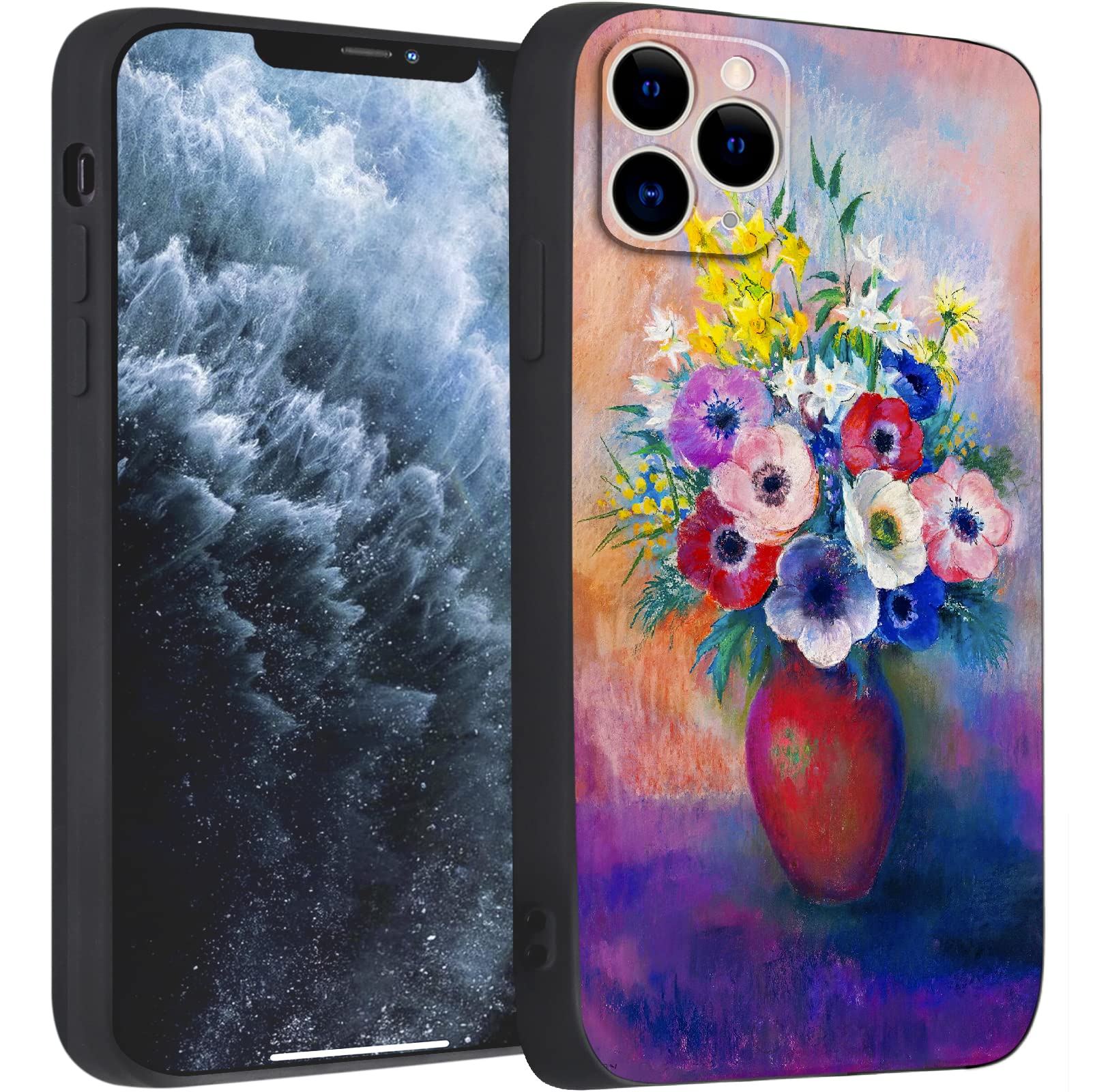 Compatible with iPhone 11 Pro Case Cute Art Silicone Case with Design Soft Thin ShockAbsorbing Nonslip with Screen Protector (Anemone Vase by Odilon Redon)