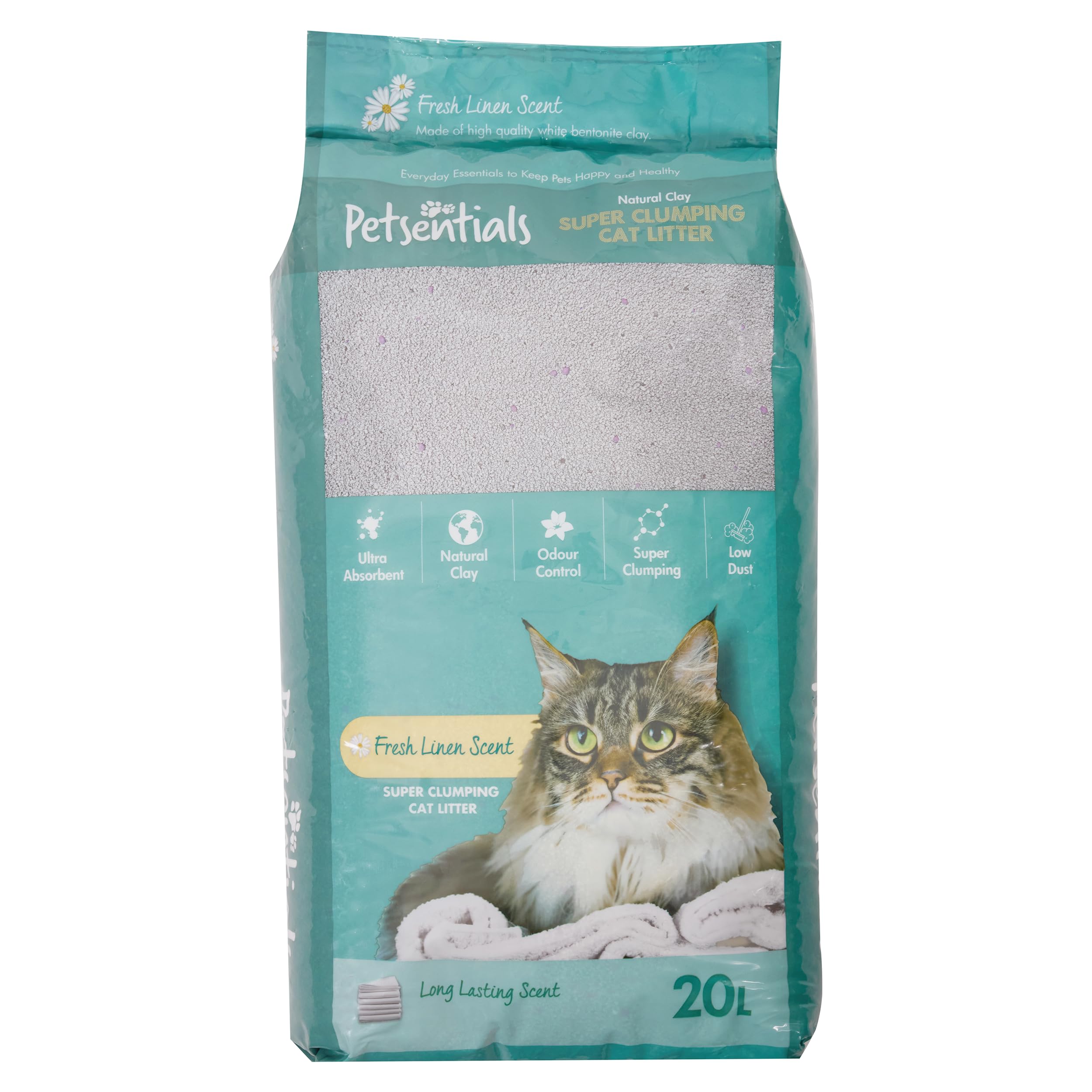 Petsentials Natural Clumping Cat Litter - 20L | Bentonite Cat Litter with Fresh Linen Scent & Ultimate Absorption - Low Dust, and Easy Clean
