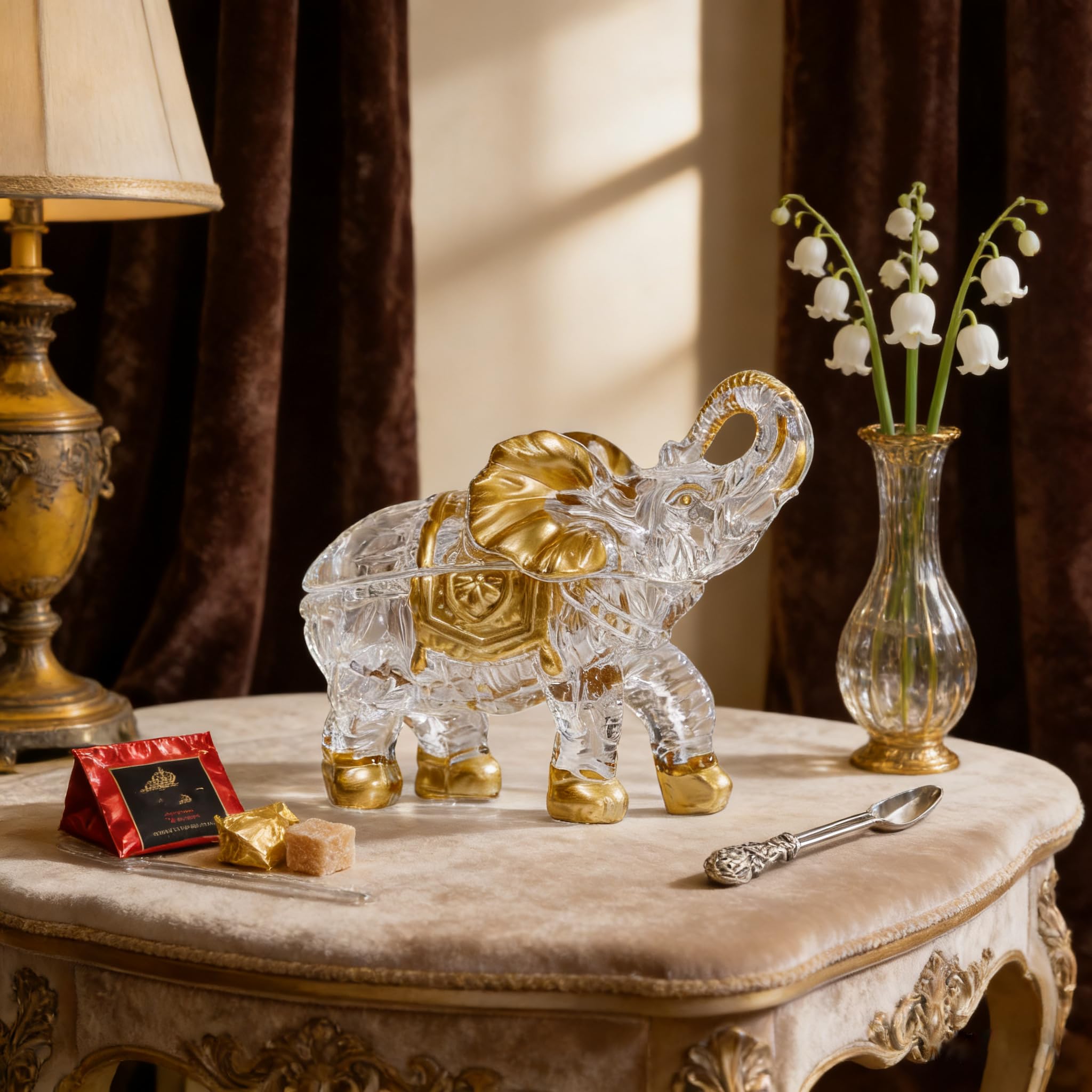 Grands bocaux à bonbons en cristal peints à la main en forme d'éléphants avec couvercle, cadeaux pour les amateurs d'éléphants, décoration de collection pour centre de table à la maison.