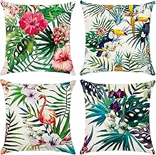 Cushion Covers 45 x 45 cm，Set of 4 pillow cover Cotton and Linen Pillow case Cushion Covers for Sofa garden bed couch cushions(Flower-7)