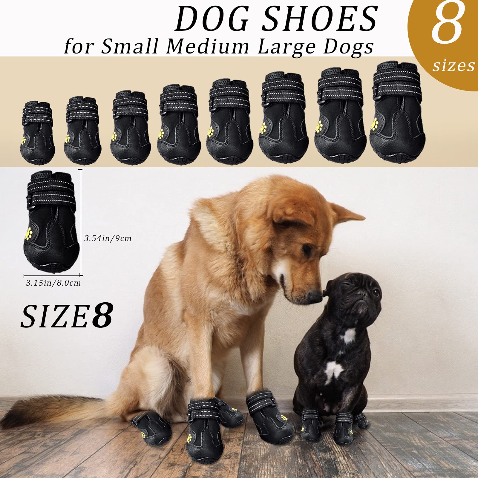 Botas para Perros de 4 Piezas, Zapatos Impermeables Con Correas Ajustables Reflectantes para Medianos y Grandes (A, 8)