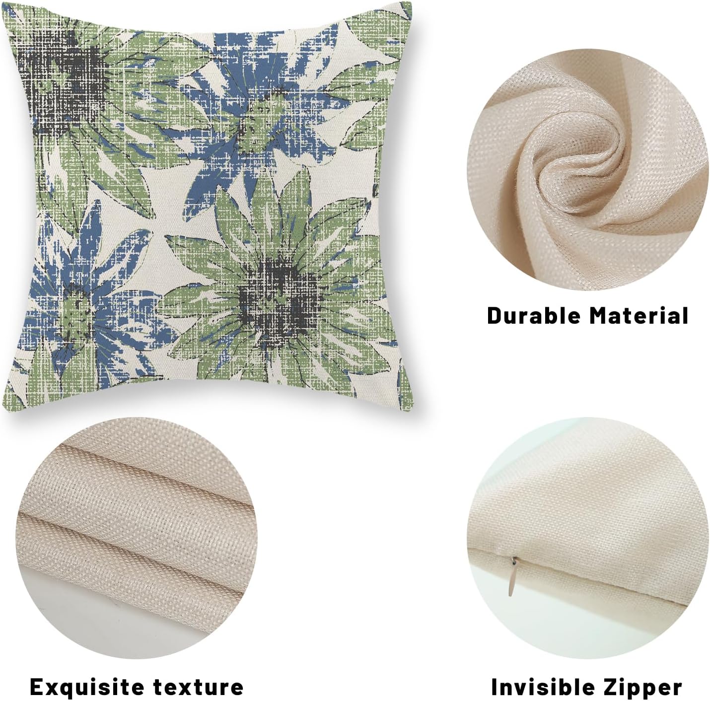 Blue Green Pillow Covers 18x18 Set of 2 Retro Sunflower Flowers Print Decorative Pillow Cases Modern Art Floral Throw Pillows Outdoor Decor Linen Farmhouse Cushion Cover for Couch Home Sofa - Image 7