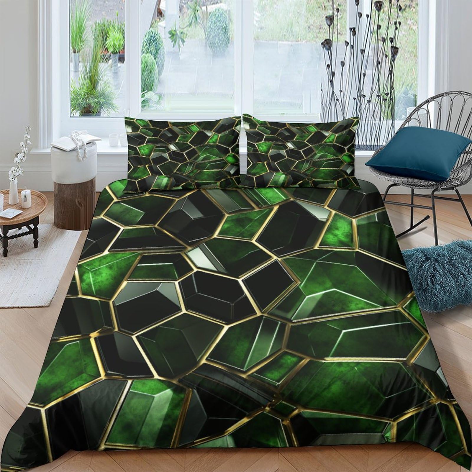 LKBASOEGD Rhombic Duvet Cover 3 PCS Hotel Quality Quilt Cover Bedding Bed Covers with Pillowcases with Zipper Closure Ultra Soft Hypoallergenic Microfiber Double（200x200cm）