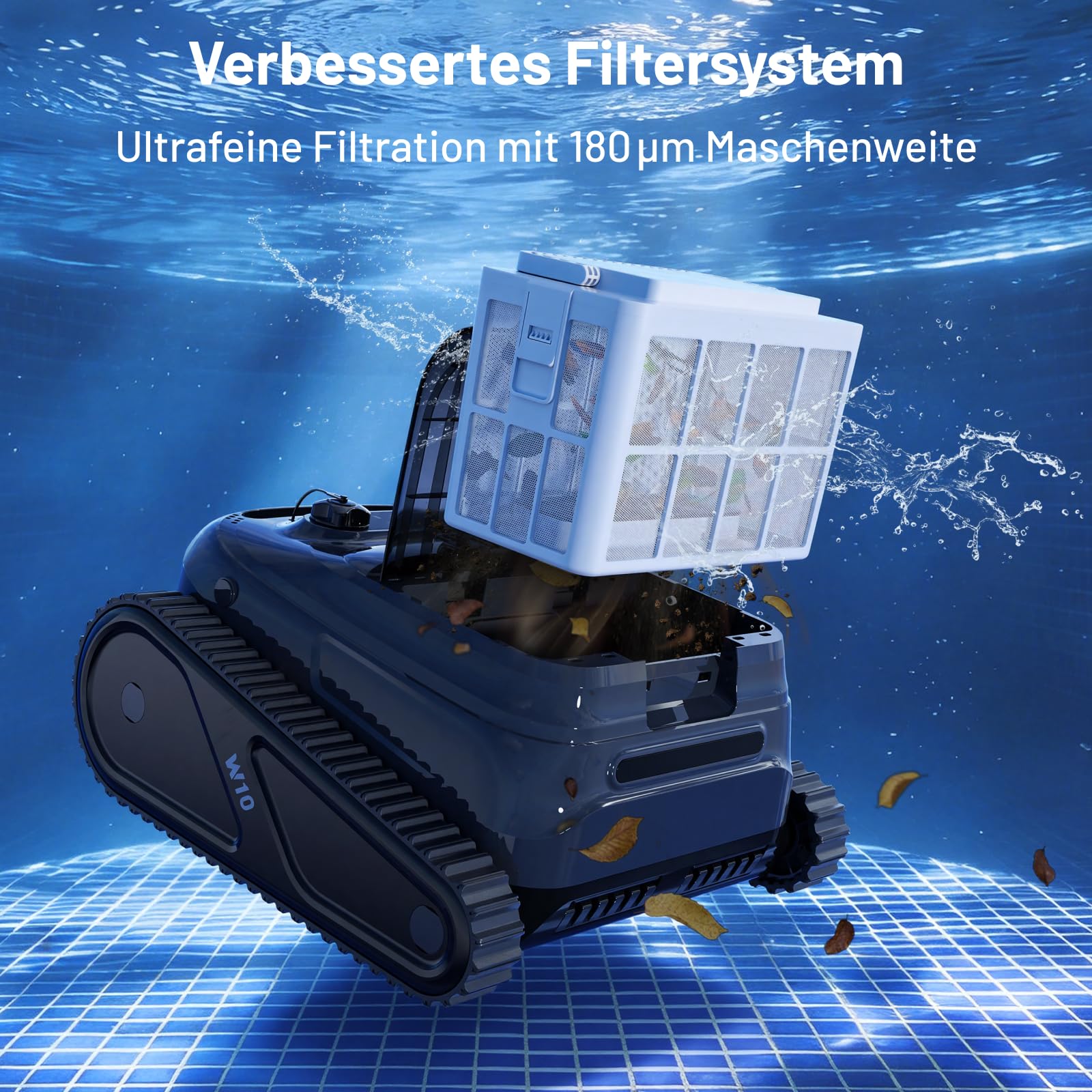 VONKO W10 Poolroboter Boden und Wand, Wasserlinie, Poolsauger Akku Kabelloser, mit AI-Vision Navigation, 20000LPH Leistungsstarker, Poolreiniger für Pools bis zu 200㎡,Puderblau